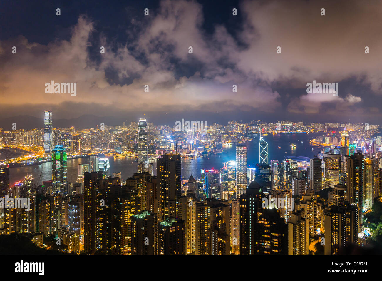 Hong Kong China Stadtbild in der Nacht vom Victoria peak Stockfoto