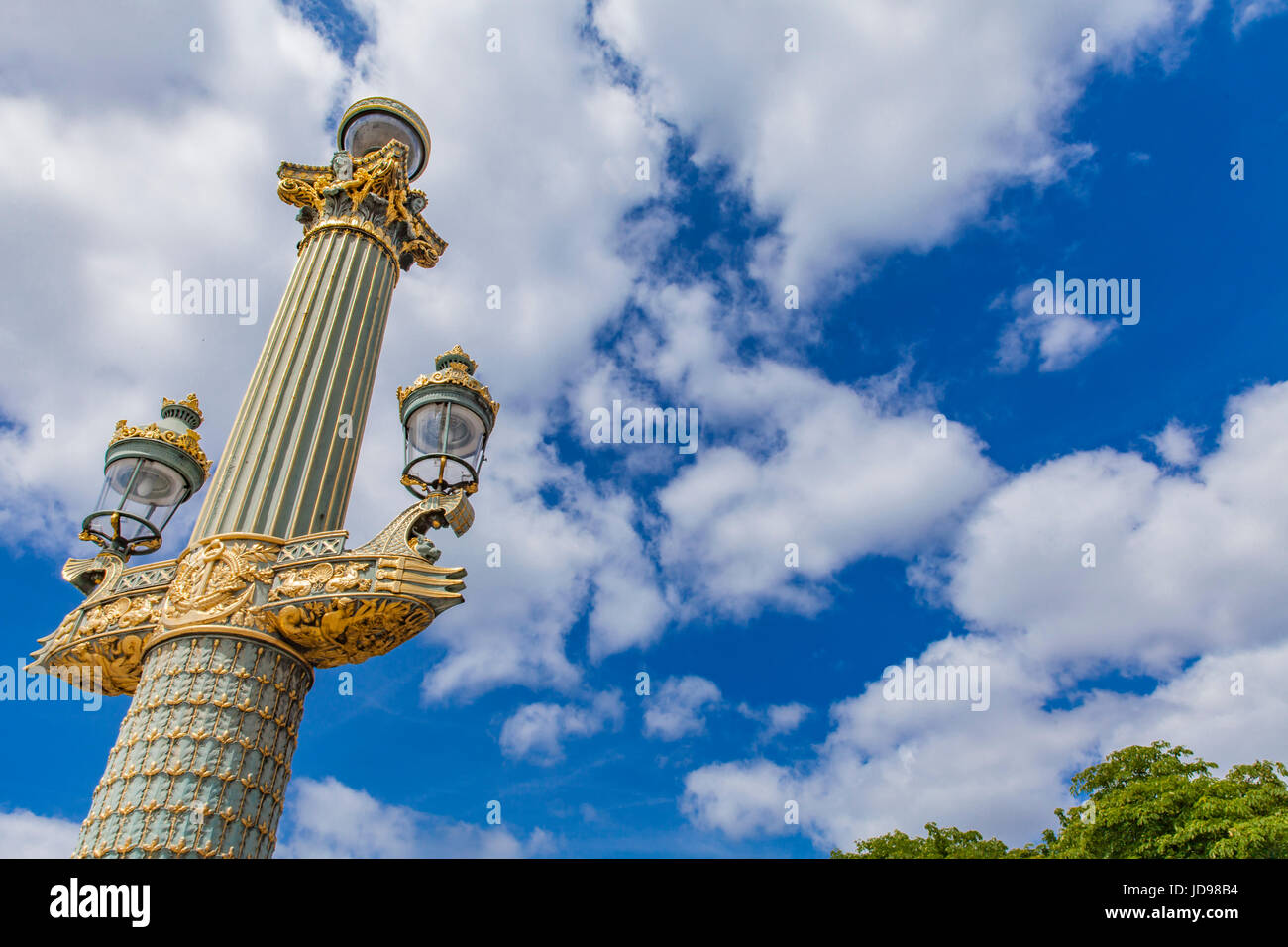 Detail der Lampe Pfosten am Place De La Concorde in Paris, Frankreich Stockfoto