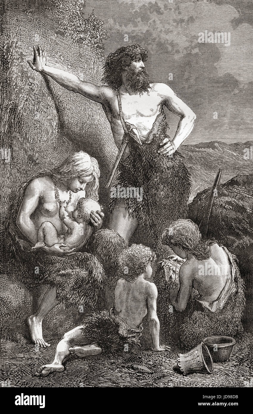 Ein Steinzeit-Familie.  L ' Homme Primitif veröffentlichte 1870. Stockfoto