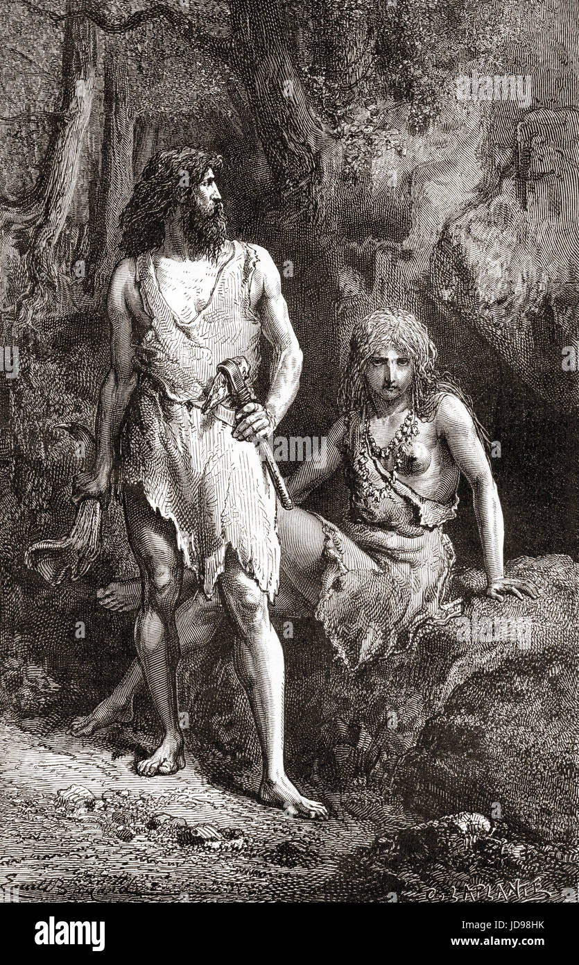 Jäger im oberen Paläolithikum, Altsteinzeit, Jungsteinzeit oder Alter der Rentiere.  L ' Homme Primitif veröffentlichte 1870. Stockfoto