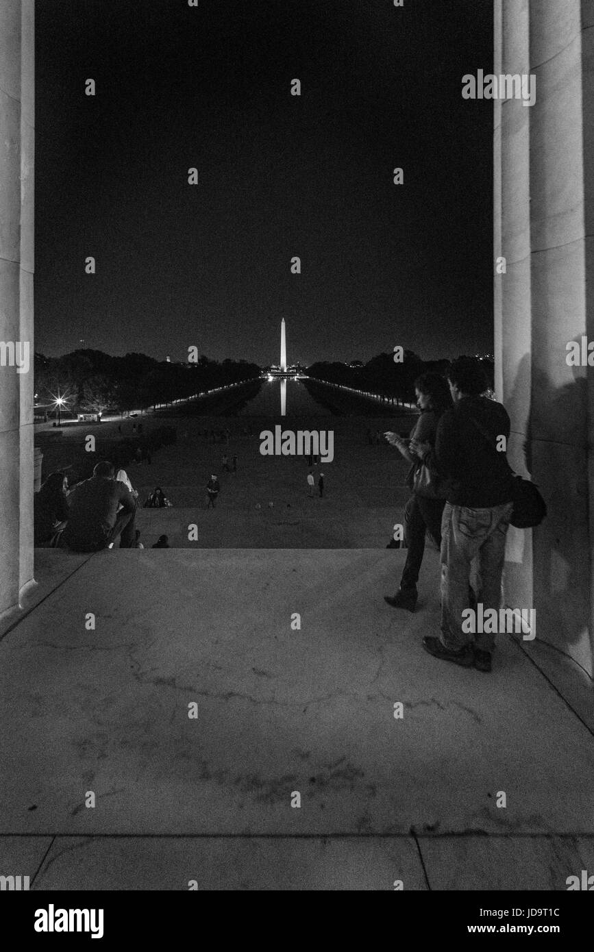 Washington Monument und National Mall, schwarz und weiß, Washington DC, USA. Hauptstadt Washington Usa 2016 fallen Stockfoto