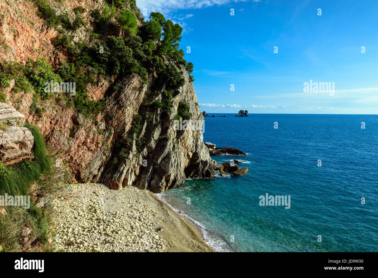 Panorama-Landschaft von Budva Riviera. Balkan, Adria, Europa. Stockfoto
