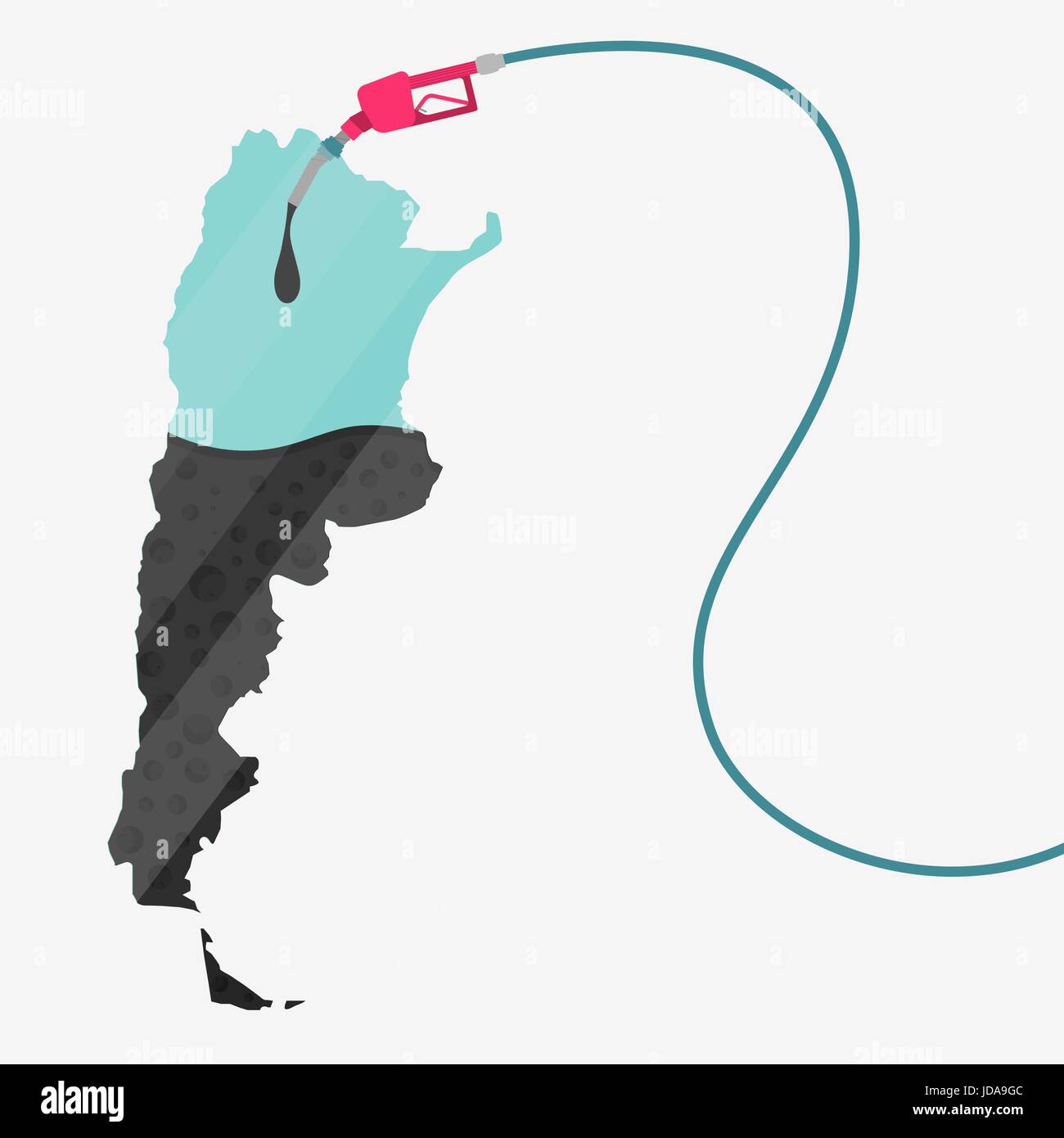 Karte von Argentinien durch Öl getankt werden. Gas Pumpe betriebenen Karte. Auf der Karte gibt es Glas Reflexion. Konzeptionelle. Öl produzierenden oder Importländern. Stock Vektor