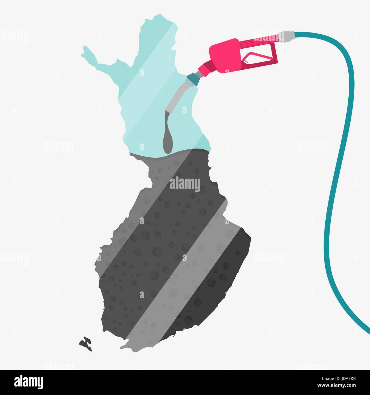 Karte von Finnland durch Öl getankt werden. Gas Pumpe betriebenen Karte. Auf der Karte gibt es Glas Reflexion. Konzeptionelle. Öl produzierenden oder Importländern. Stock Vektor