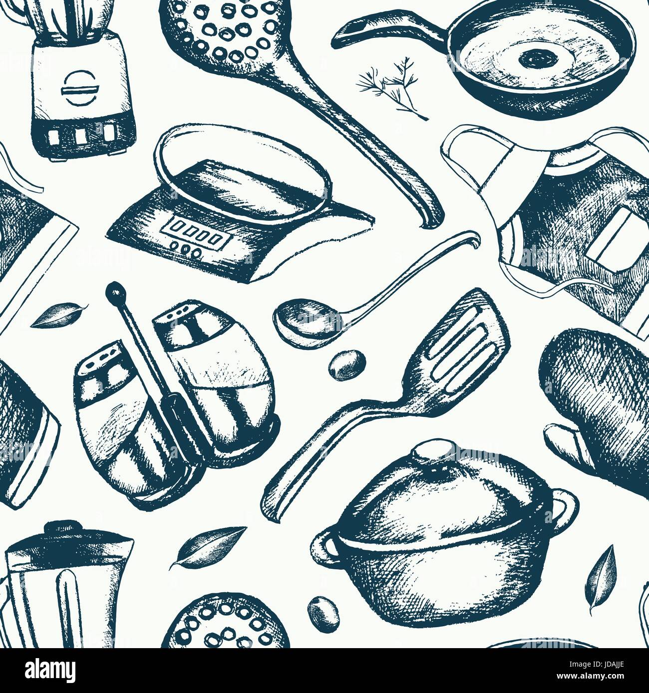 Geschirr - Hand gezeichnete nahtlose Muster Stock Vektor