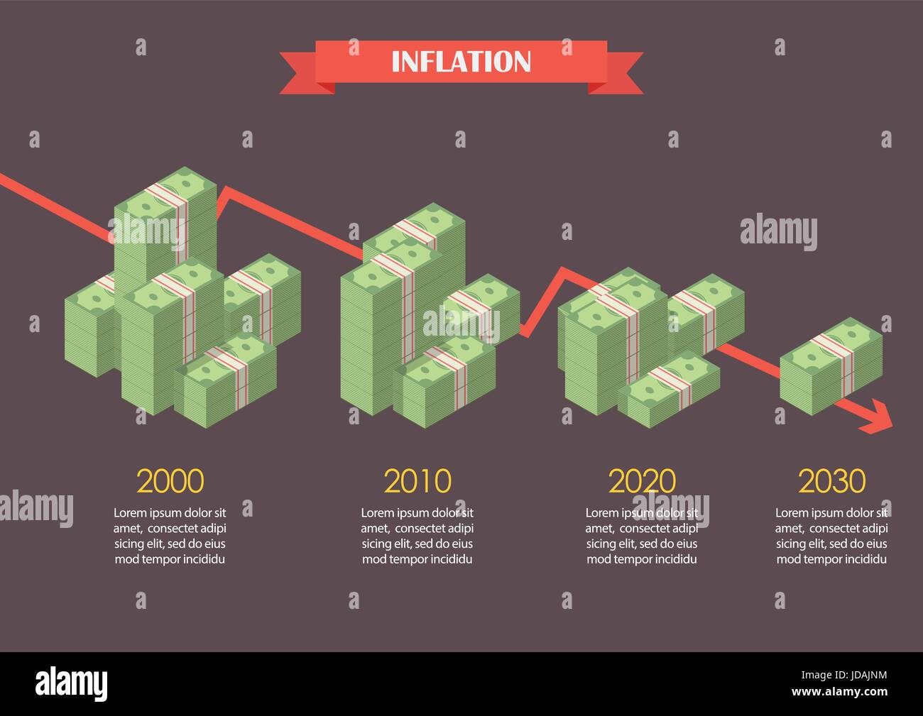 Bar Geld Inflation Infografik. Wirtschaft-Konzept Stock Vektor