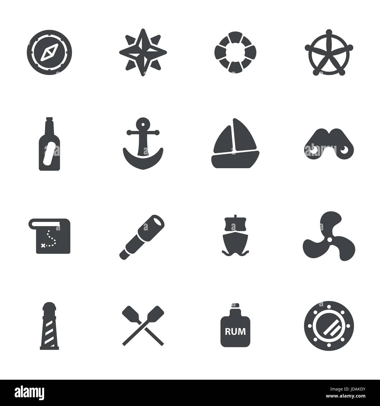Vektor schwarze nautische Symbole setzen auf weißem Hintergrund Stock Vektor