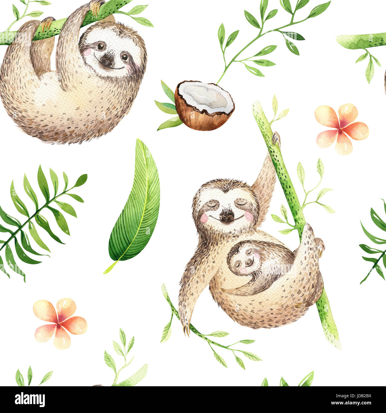 Baby Tiere Faultier Kindergarten isoliert Musterdesign. Tropischen