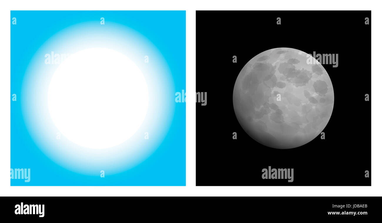 Tag und Nacht - Sonne und Mond - künstlerische abstrakte Darstellung der symbolischen Koexistenz paar. Stockfoto