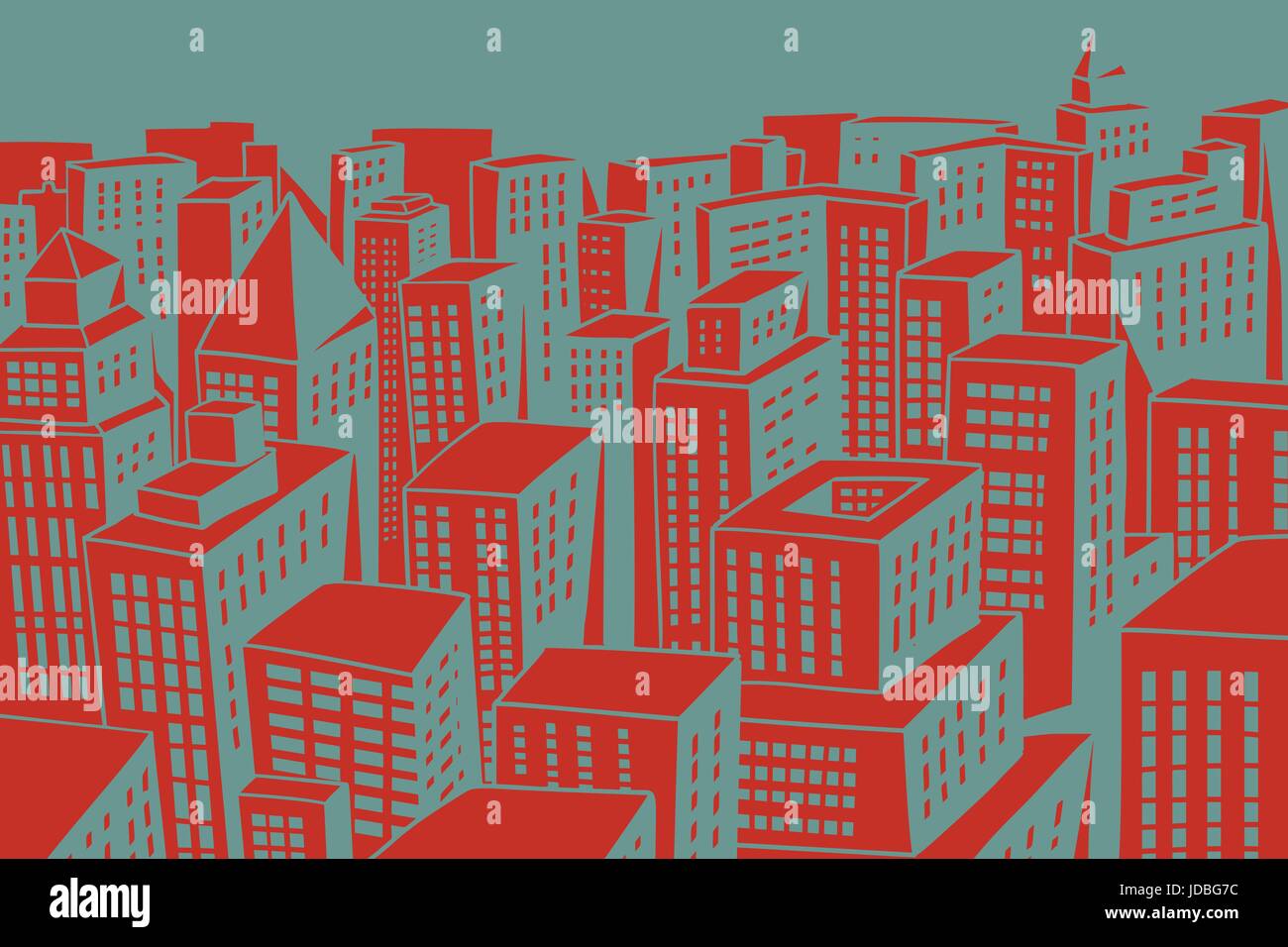 roten Dächern der modernen Stadt mit Wolkenkratzern Stock Vektor