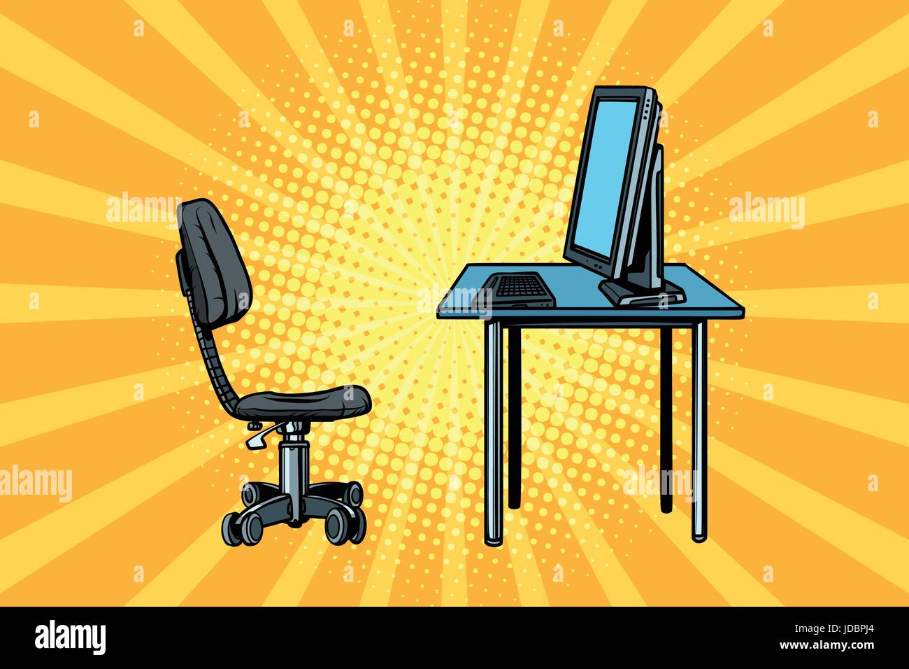 Computer-Arbeitsplatz und Stuhl. Pop-Art-Retro-Vektor-illustration Stock Vektor