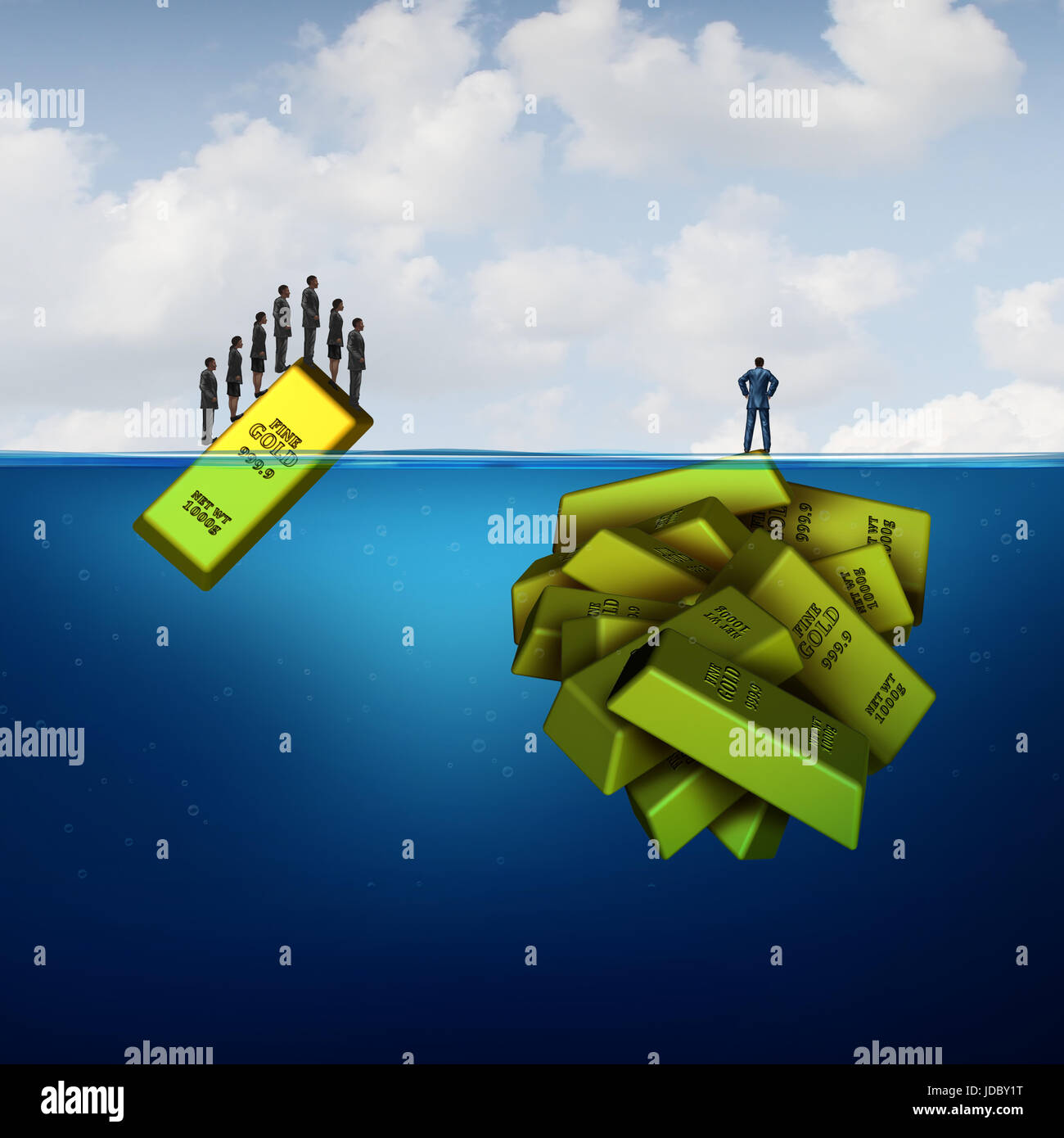 Vision zu investieren und verborgenen Reichtum Gelegenheit Geschäftskonzept als intelligente Finanzinvestor Metapher im Vergleich zu gemeinsamen Investitionen Anhänger. Stockfoto