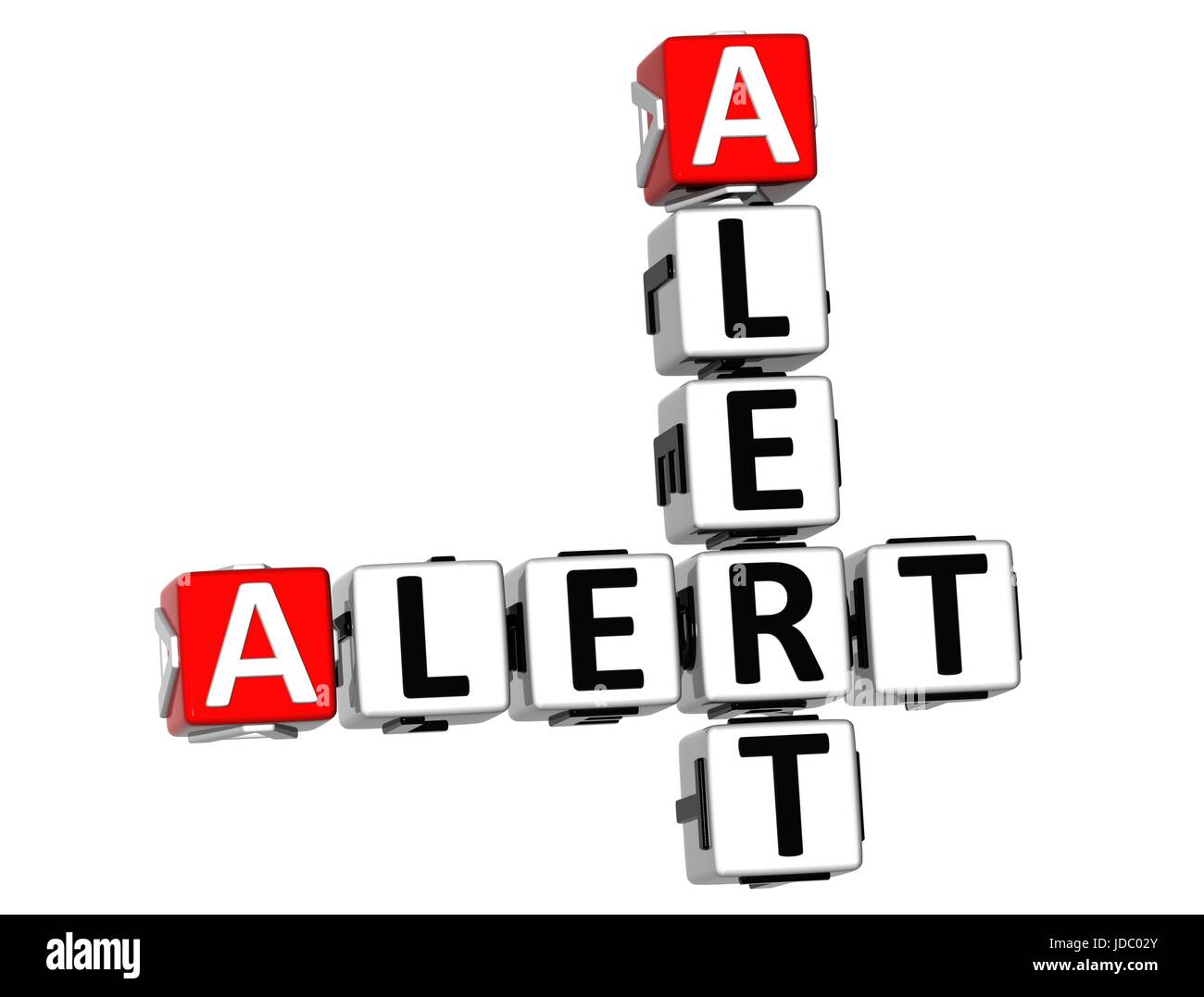 3D Alert Alert Kreuzworträtsel auf weißem Hintergrund Stockfoto