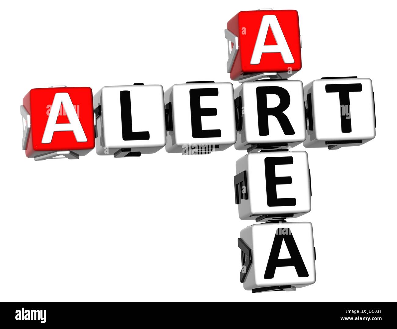 3D Alert Area Kreuzworträtsel auf weißem Hintergrund Stockfoto