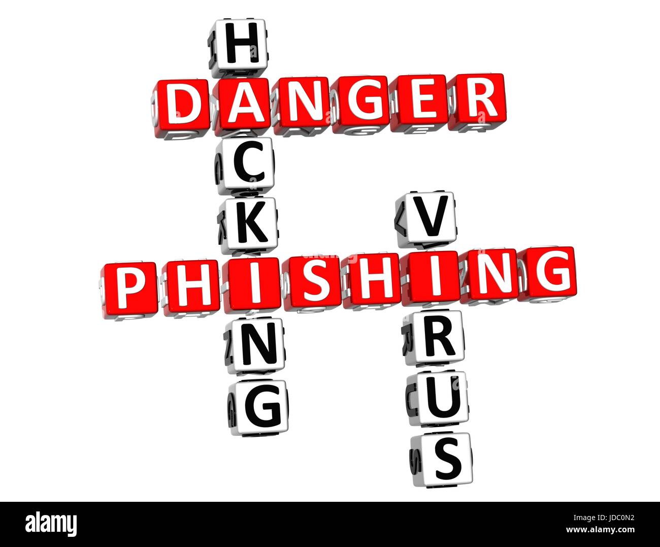 3D Phishing-Gefahr Kreuzworträtsel auf weißem Hintergrund Stockfoto