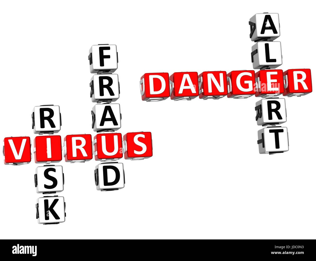 3D Virus Gefahr Kreuzworträtsel auf weißem Hintergrund Stockfoto