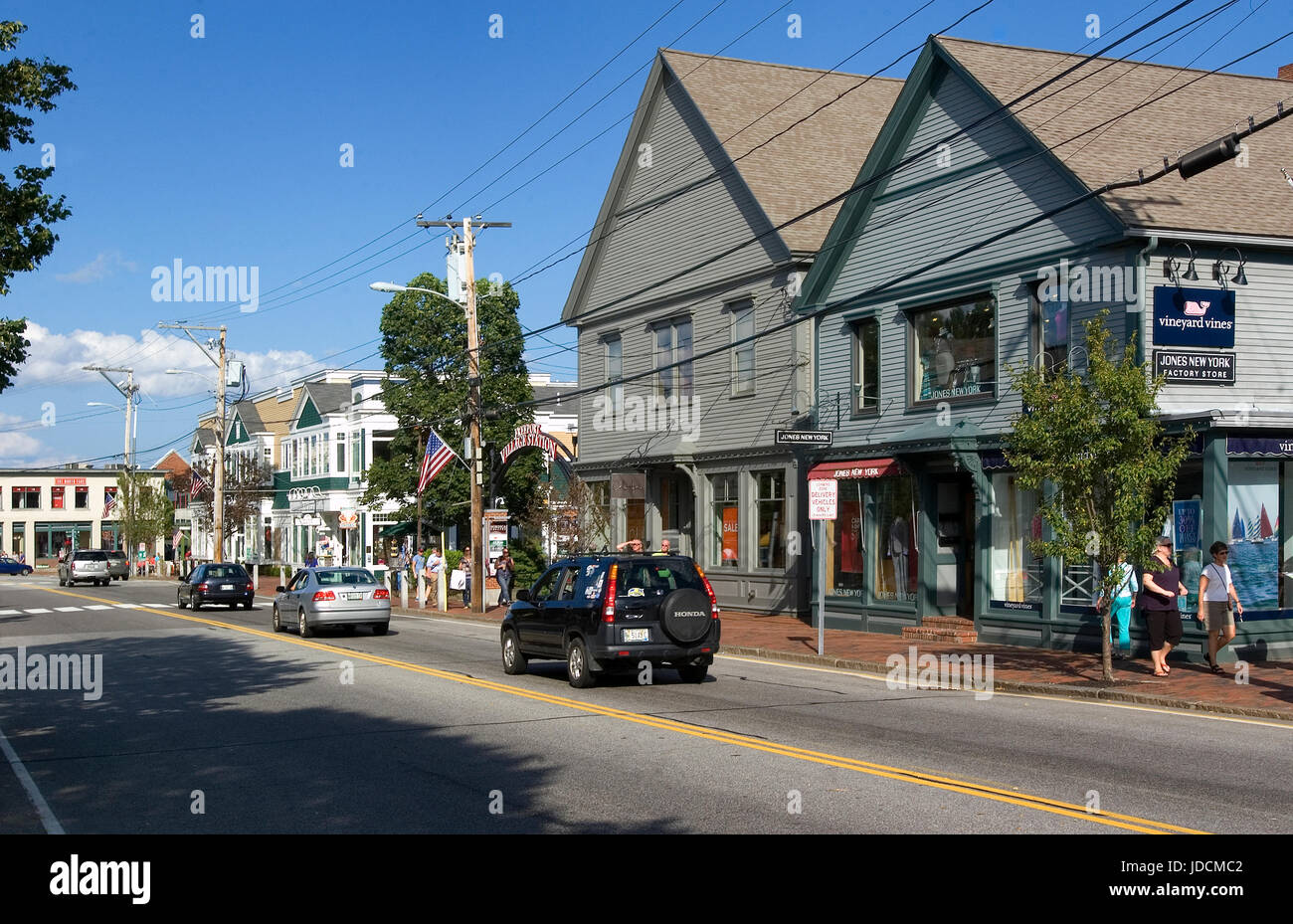 Die Hauptstraße von Freeport, Maine Stockfoto