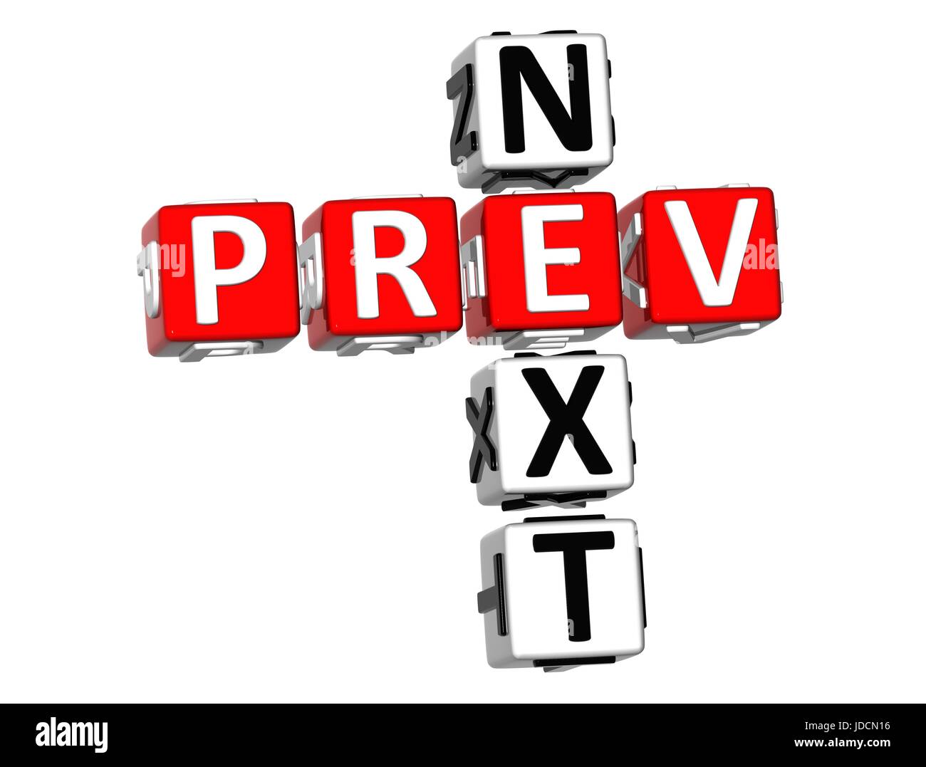 3D Zurück Weiter Kreuzworträtsel auf weißem Hintergrund Stockfoto