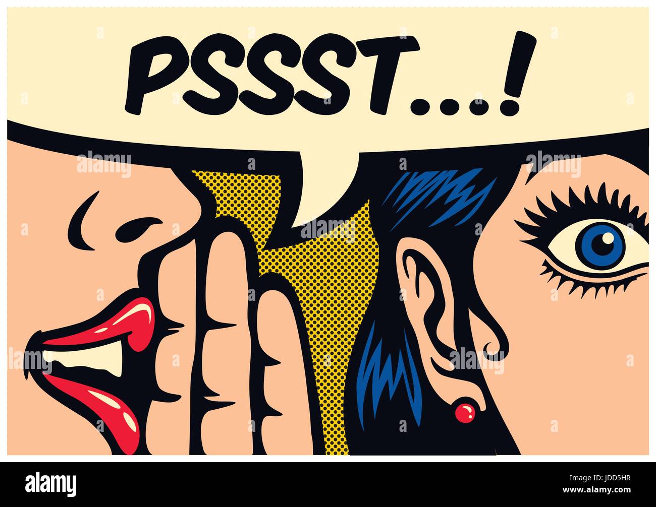 Pop Art Stil Comic panel Gossip girl in ear Geheimnisse mit Sprechblasen, Gerücht, Mund-zu-Mund konzept Vektor-illustration flüstern Stock Vektor