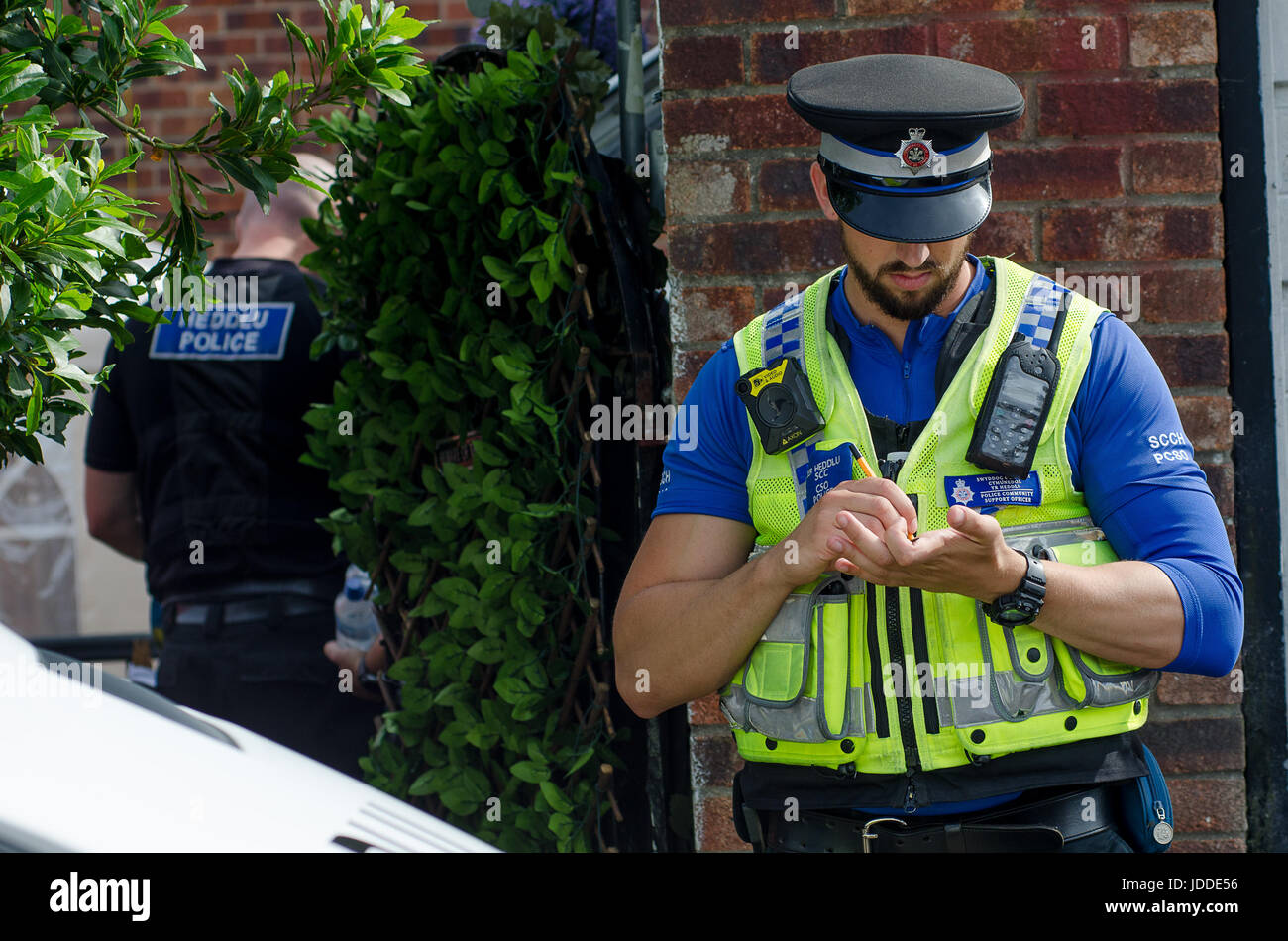 Cardiff, UK. 19. Juni 2017. South Wales Police suchen Sie eine Immobilie in Glyn Rhosyn, Pentwyn, in der NE Cardiff im Zusammenhang mit dem Finsbury Park Angriff früher heute in London. Bildnachweis: IAN HOMER/Alamy Live-Nachrichten Stockfoto