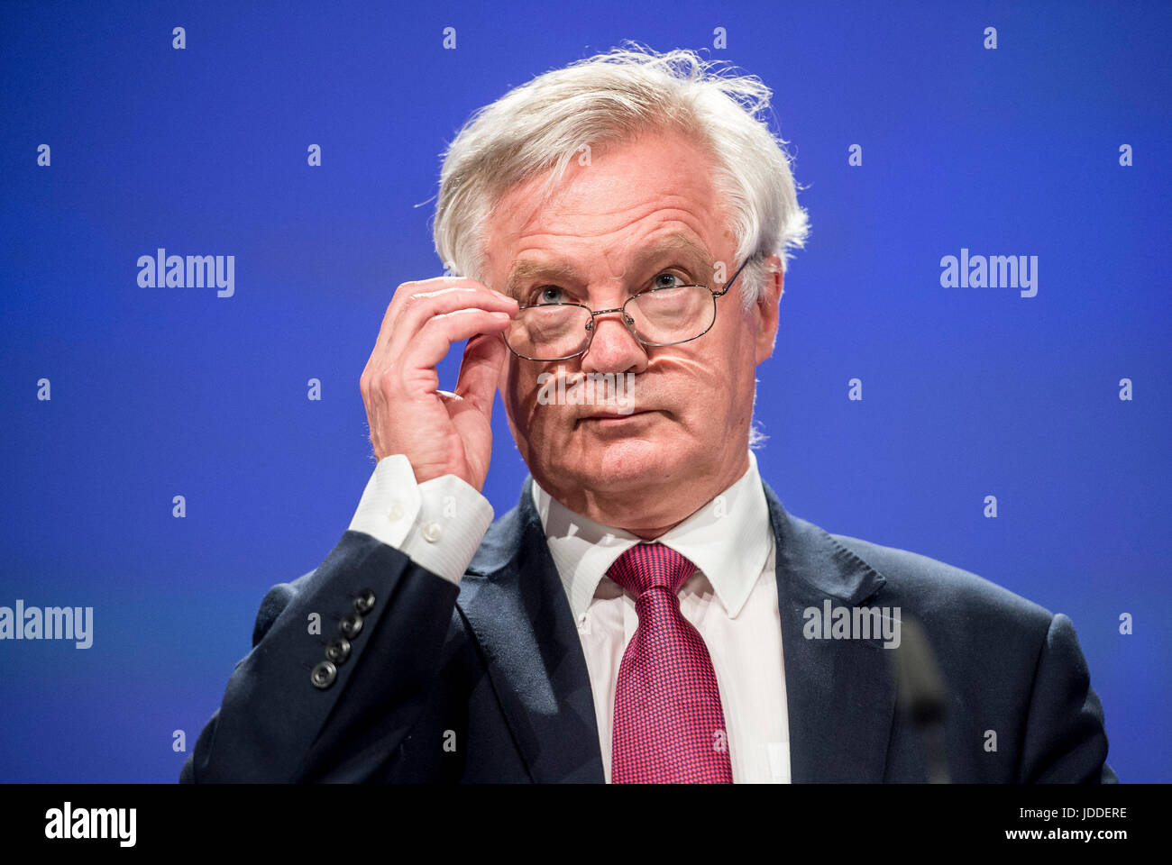 Brüssel, Belgien. 19. Juni 2017. Britische Staatssekretär für den Ausstieg der Europäischen Union David Davis geben eine Pressekonferenz am Ende einer Sitzung bei EU-Kommission in Brüssel auf 19.06.2017 von Wiktor Dabkowski | Nutzung weltweit Credit: Dpa/Alamy Live-Nachrichten Stockfoto