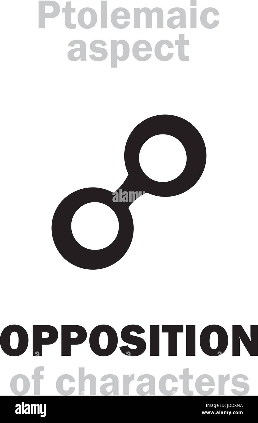 Astrologie-Alphabet: OPPOSITION (180°) Merkmale, klassische ptolemäischen Hauptaspekt. Hieroglyphen Charakter Zeichen (einzelnes Symbol). Stock Vektor