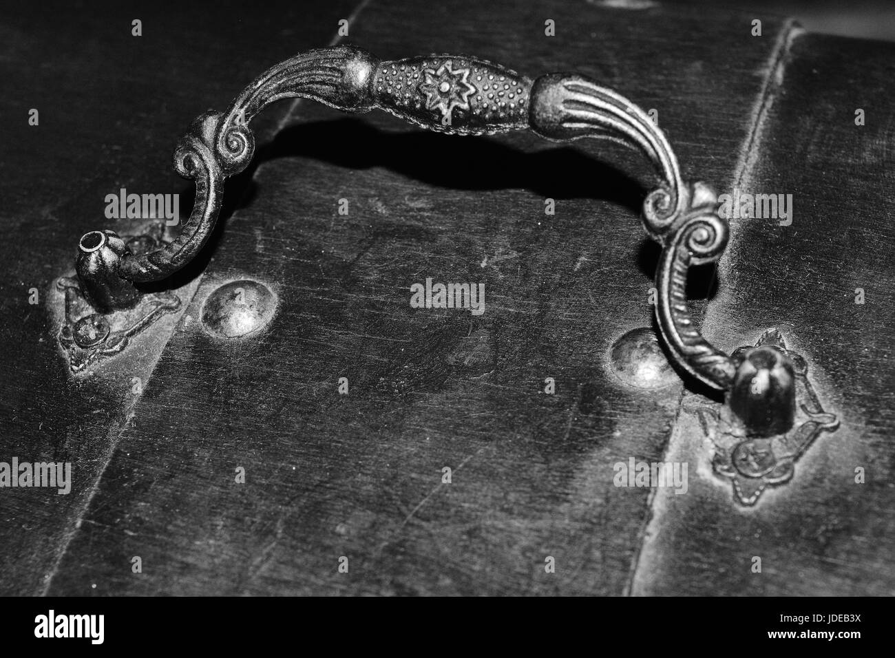 Messing-Griff von einer geheimen Box Schatulle Stockfoto