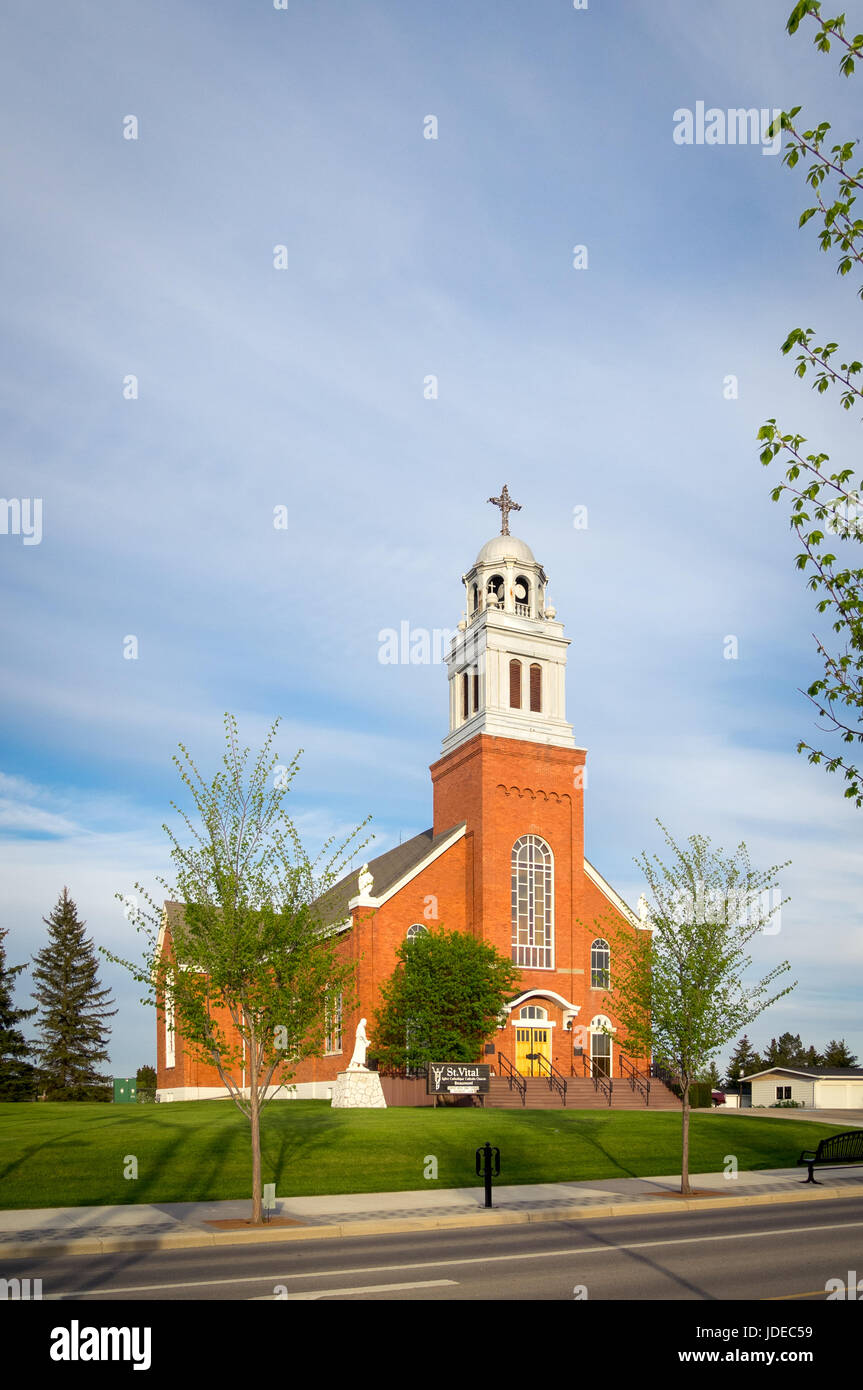 Ein Blick auf St. Vital Gemeinde, eine katholische Kirche in der Stadt von Beaumont, Alberta, Kanada. Stockfoto