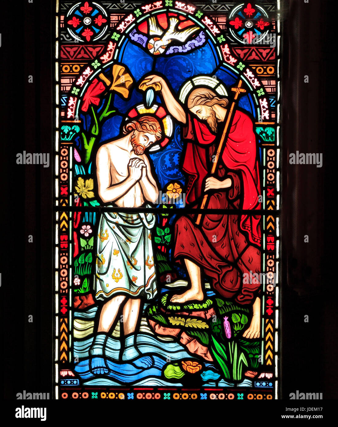 Leben Jesu Taufe durch Johannes den Täufer im Fluss Jordan, Glasfenster von Frederick Preedy