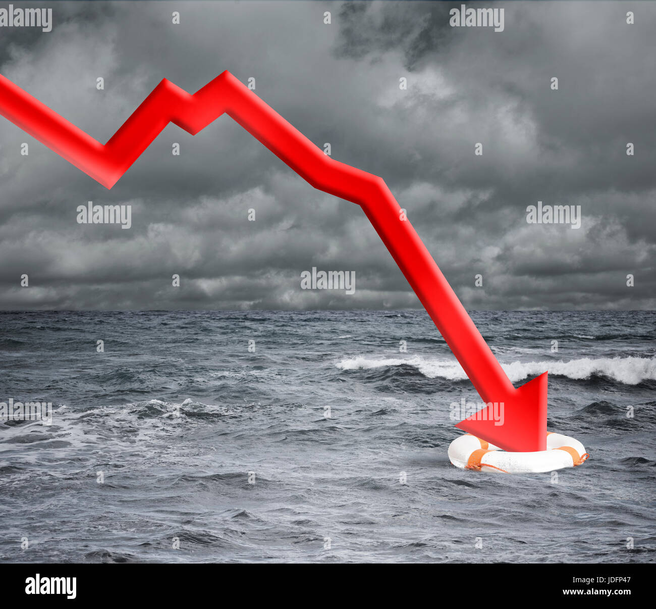 Krisenkonzept mit fallenden Pfeil im Ozean Stockfoto