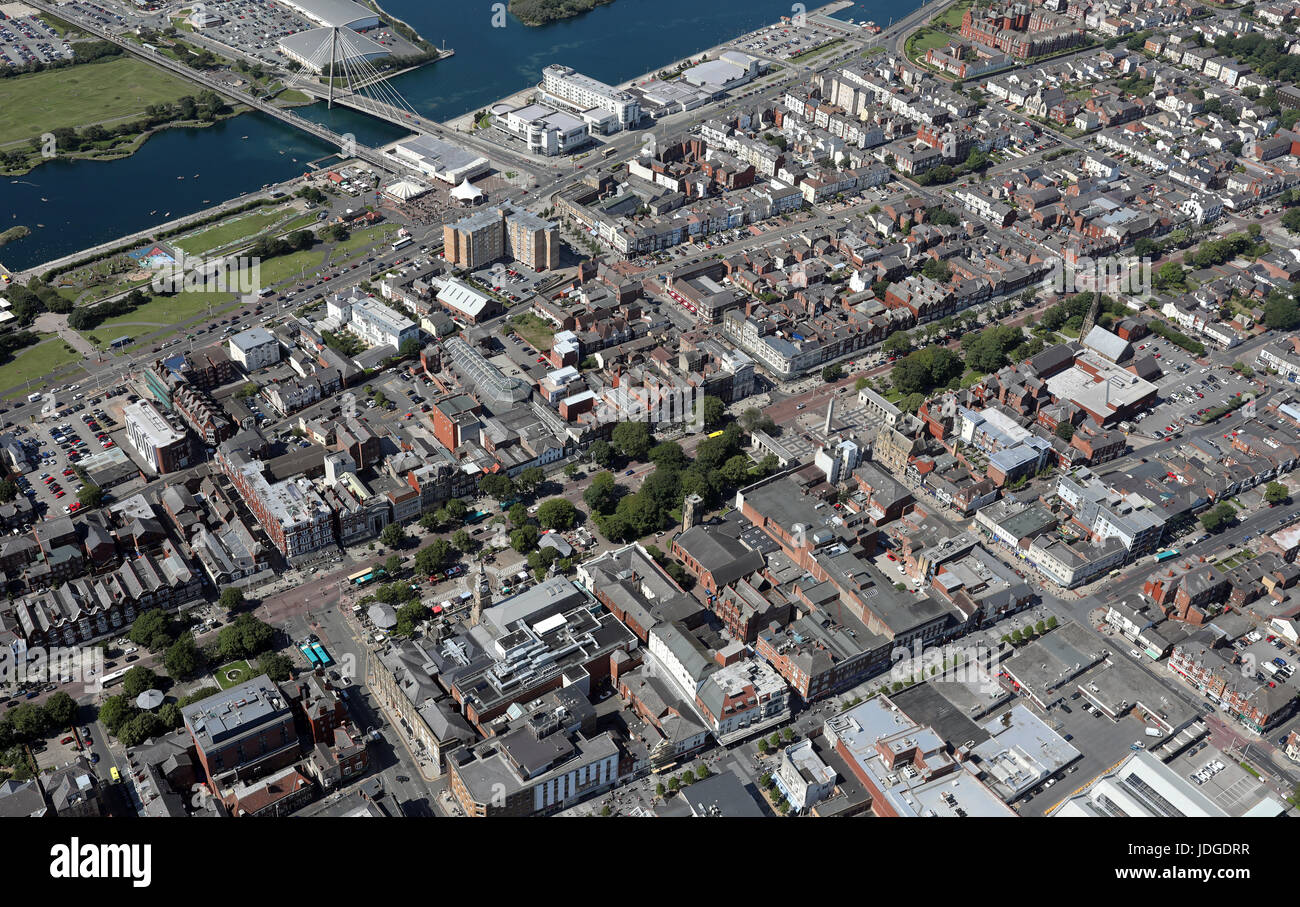 Luftaufnahme von Southport Stadtzentrum, Lancashire, UK Stockfoto