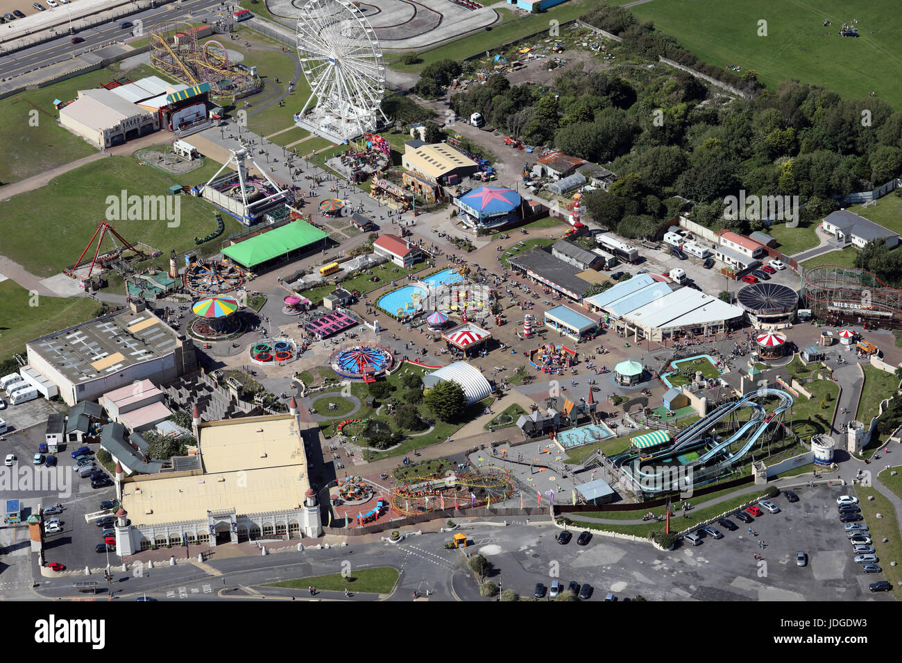 Luftaufnahme von Southport Pleasureland, Lancashire, UK Stockfoto