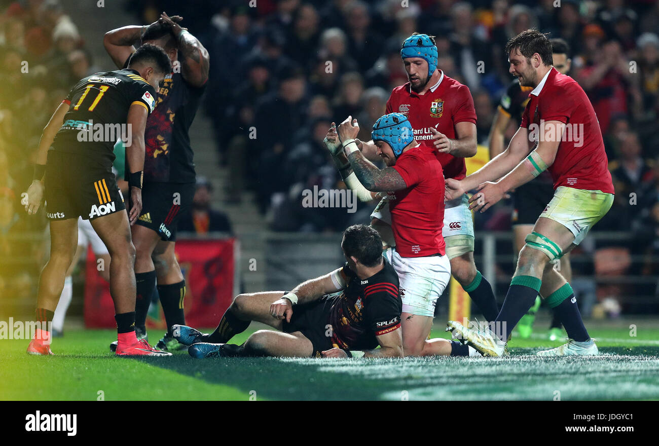 Britische und irische Löwen Jack Nowell geht über für seinen zweiten Versuch während der Tour-Match bei der FMG-Stadion, Hamilton. Stockfoto