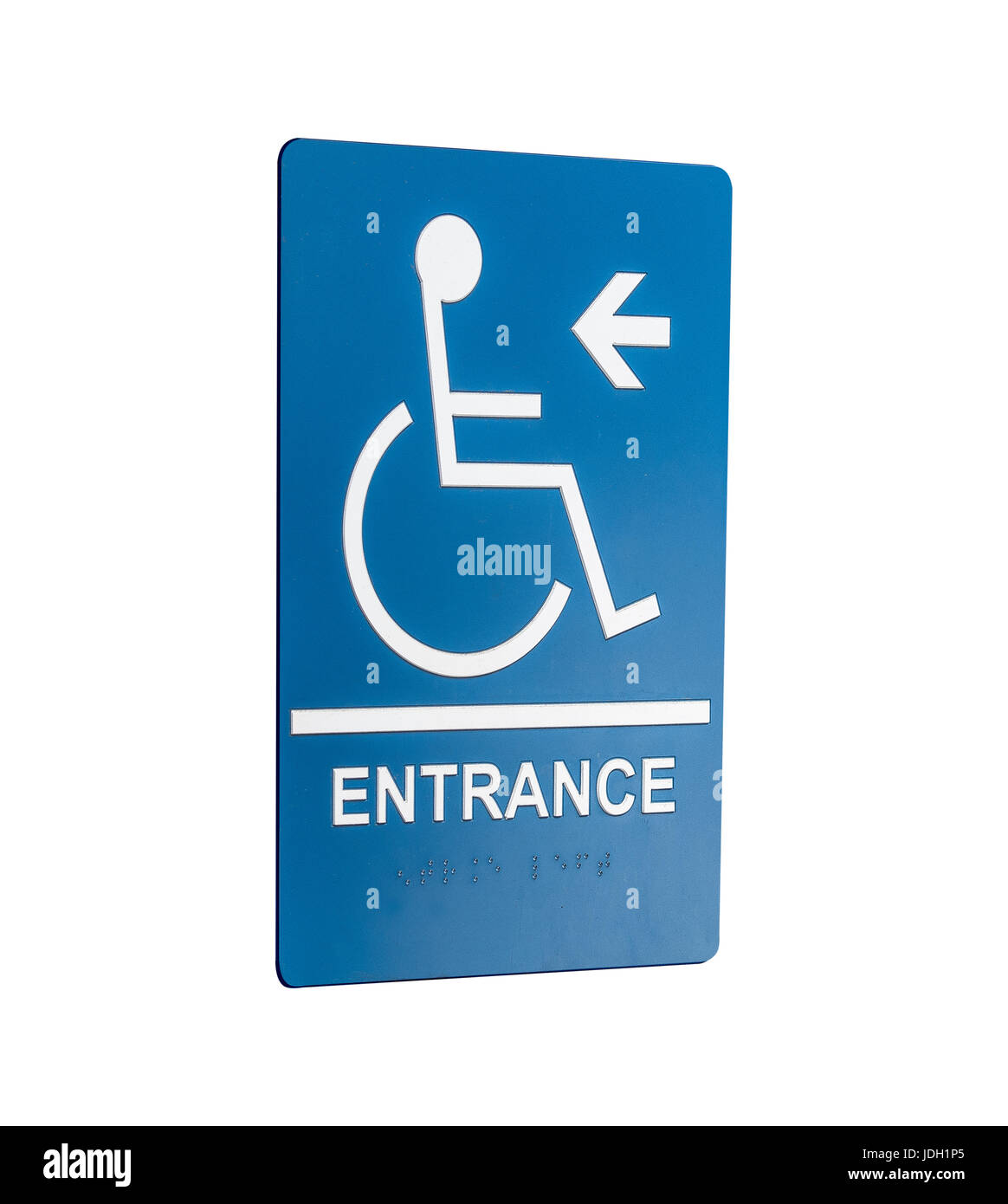 Rollstuhl Ortseingangsschild in einem Winkel Stockfoto