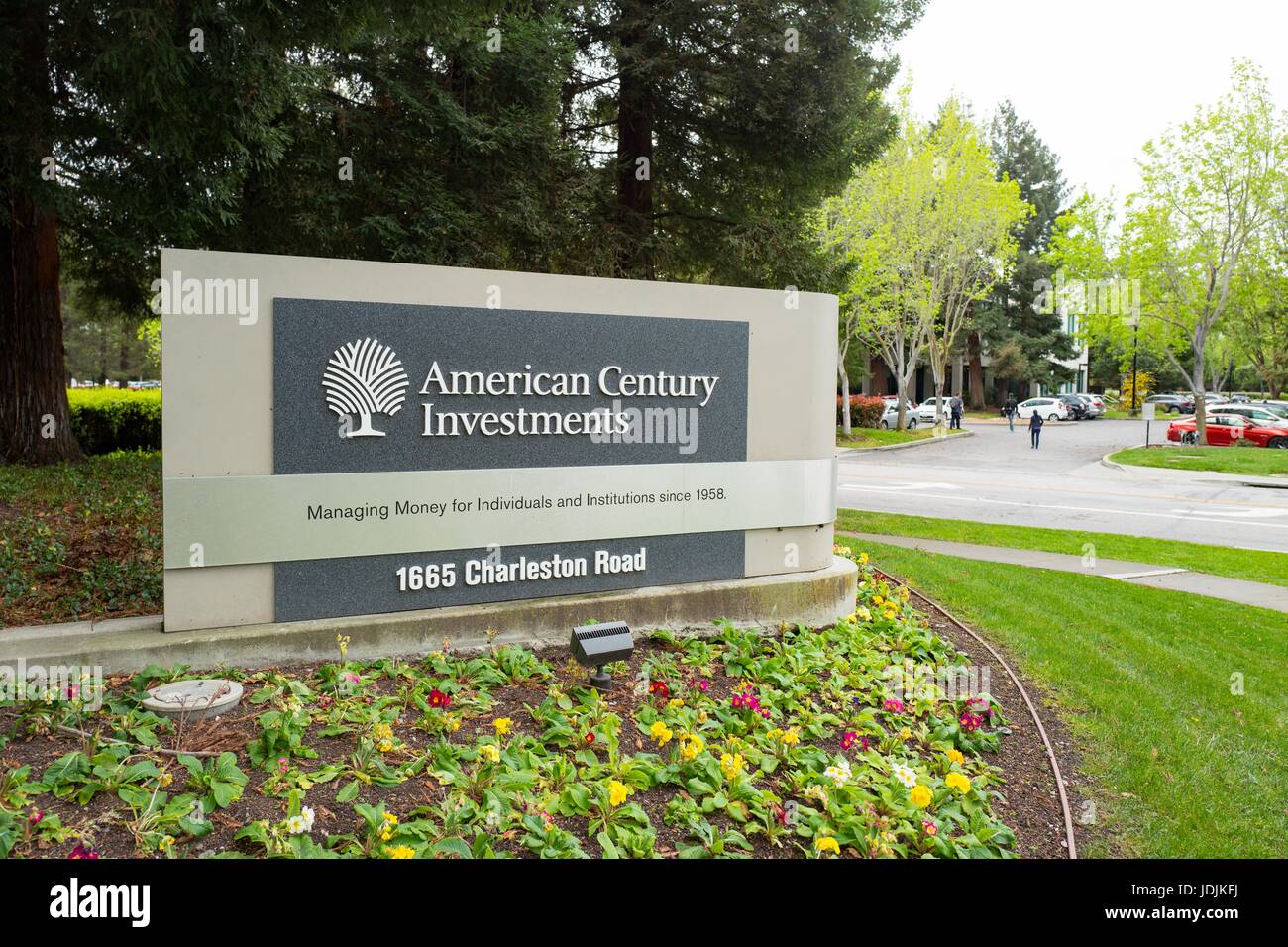 Beschilderung für amerikanische Jahrhundert Investitionen, eine Fondsgesellschaft in das Silicon Valley Stadt Mountain View, Kalifornien, 7. April 2017. Stockfoto