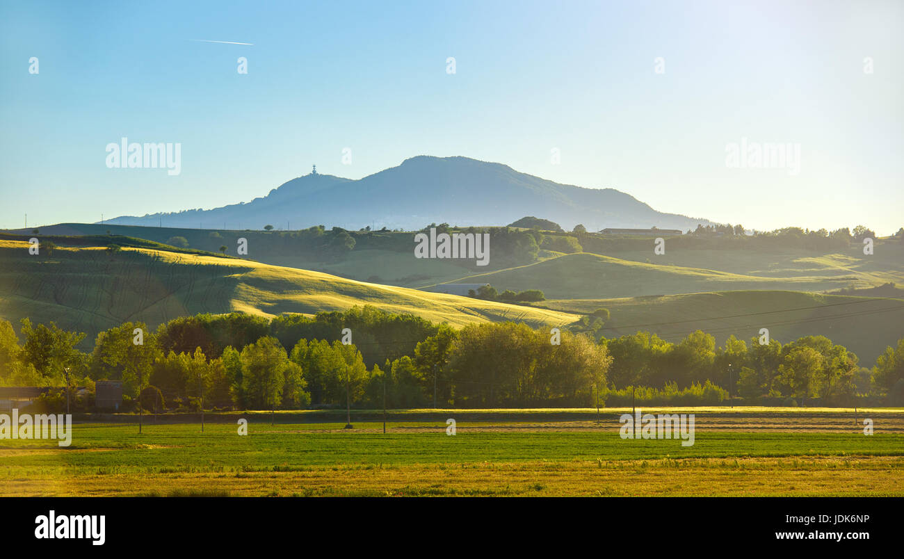 Toskana, Abendsonne, sommergrün Hügel steigen Stockfoto