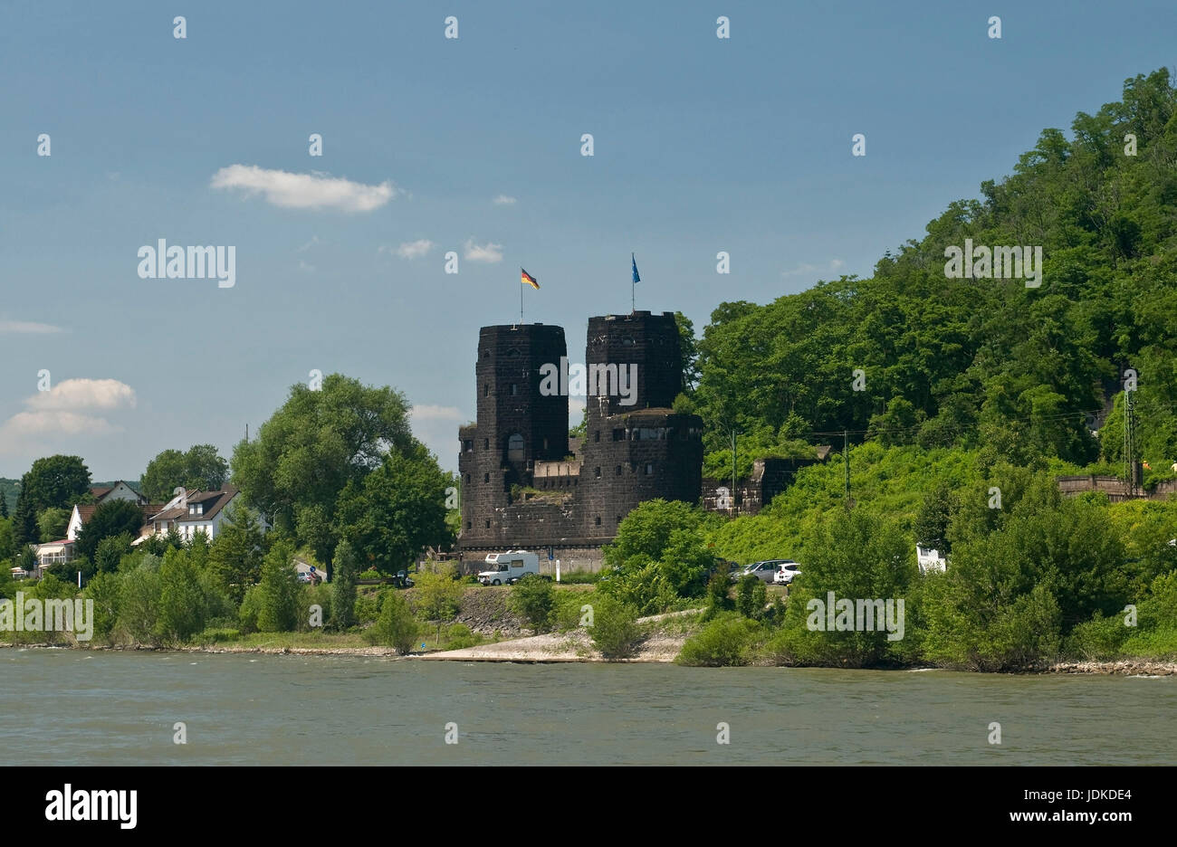 Europa, Deutschland, Rheinland-Pfalz, Remagen, Ludendorff-Brücke, die sogenannte Brücke Remagen, 1945, bestreut Brücke Türme auf der richtigen Rhin Stockfoto