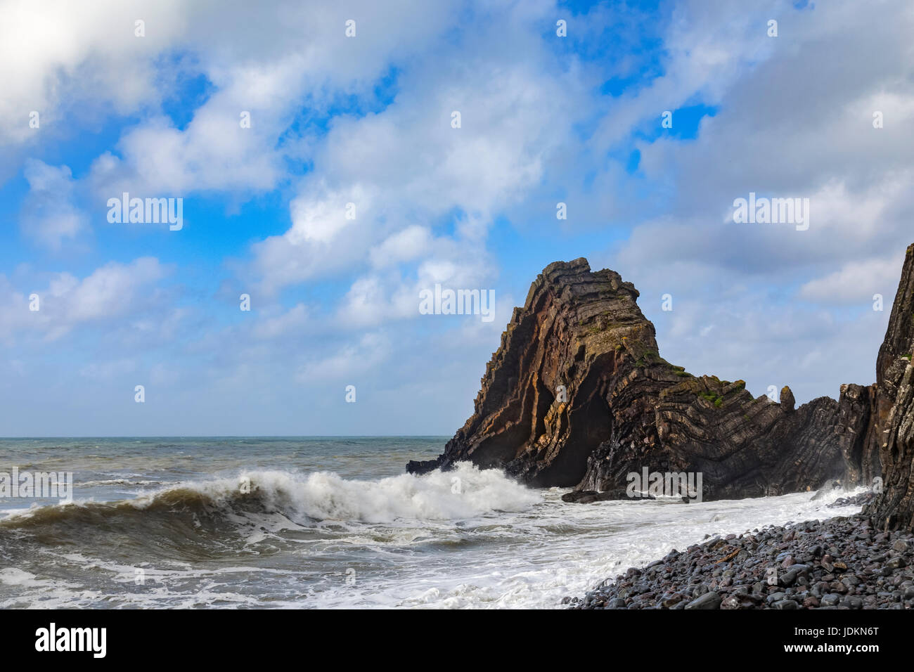 Blackchurch Rock, Mund Mühle Strand, Hartland, Nord-Devon, England, UK Stockfoto
