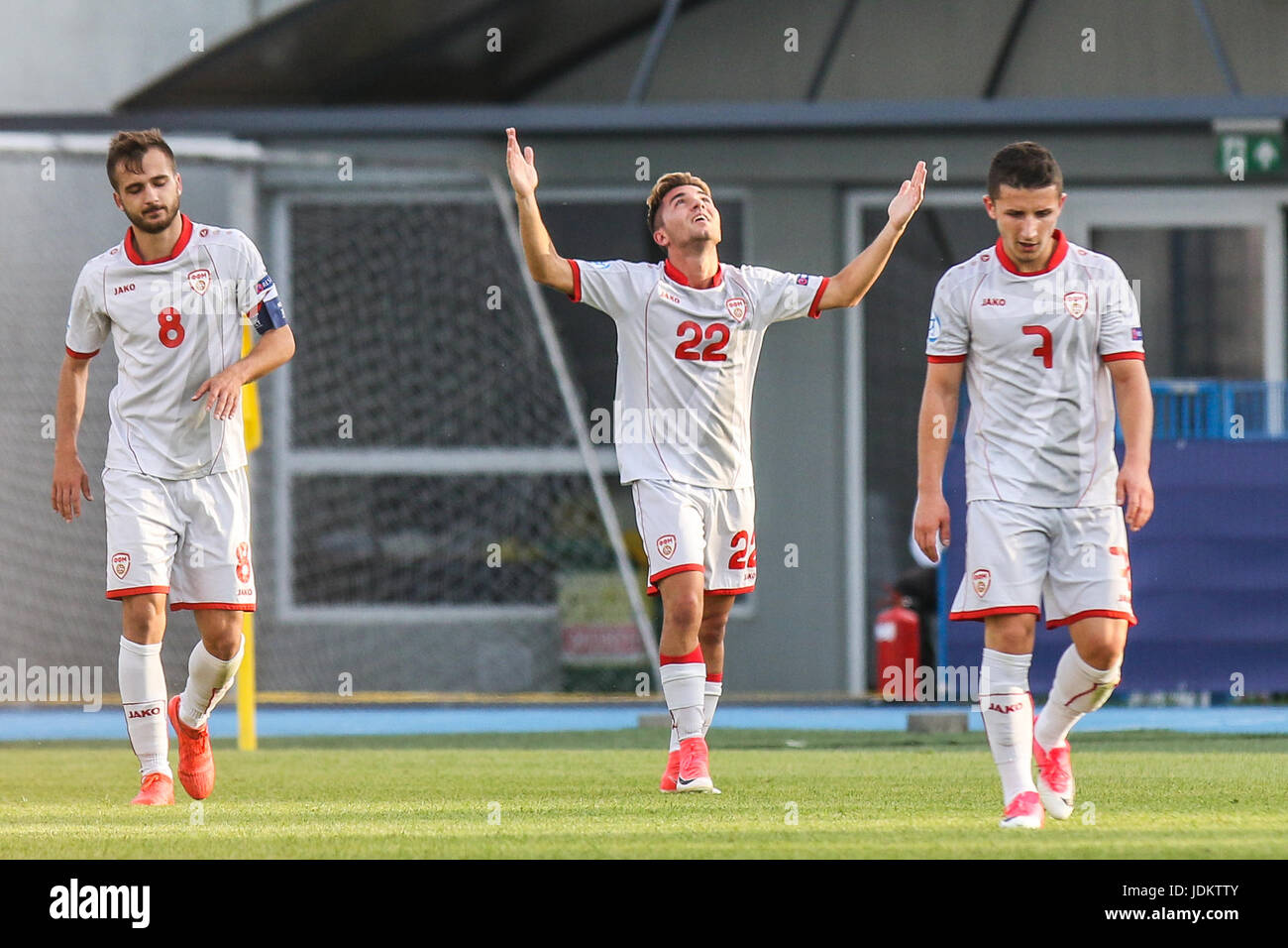 Bydgoszcz, Polen. 20. Juni 2017. UEFA European U21-Fußball-Europameisterschaft, Serbien und Mazedonien; Nikola Gjorgjev (Mac) Torjubel Credit: Action Plus Sport Bilder/Alamy Live News Stockfoto