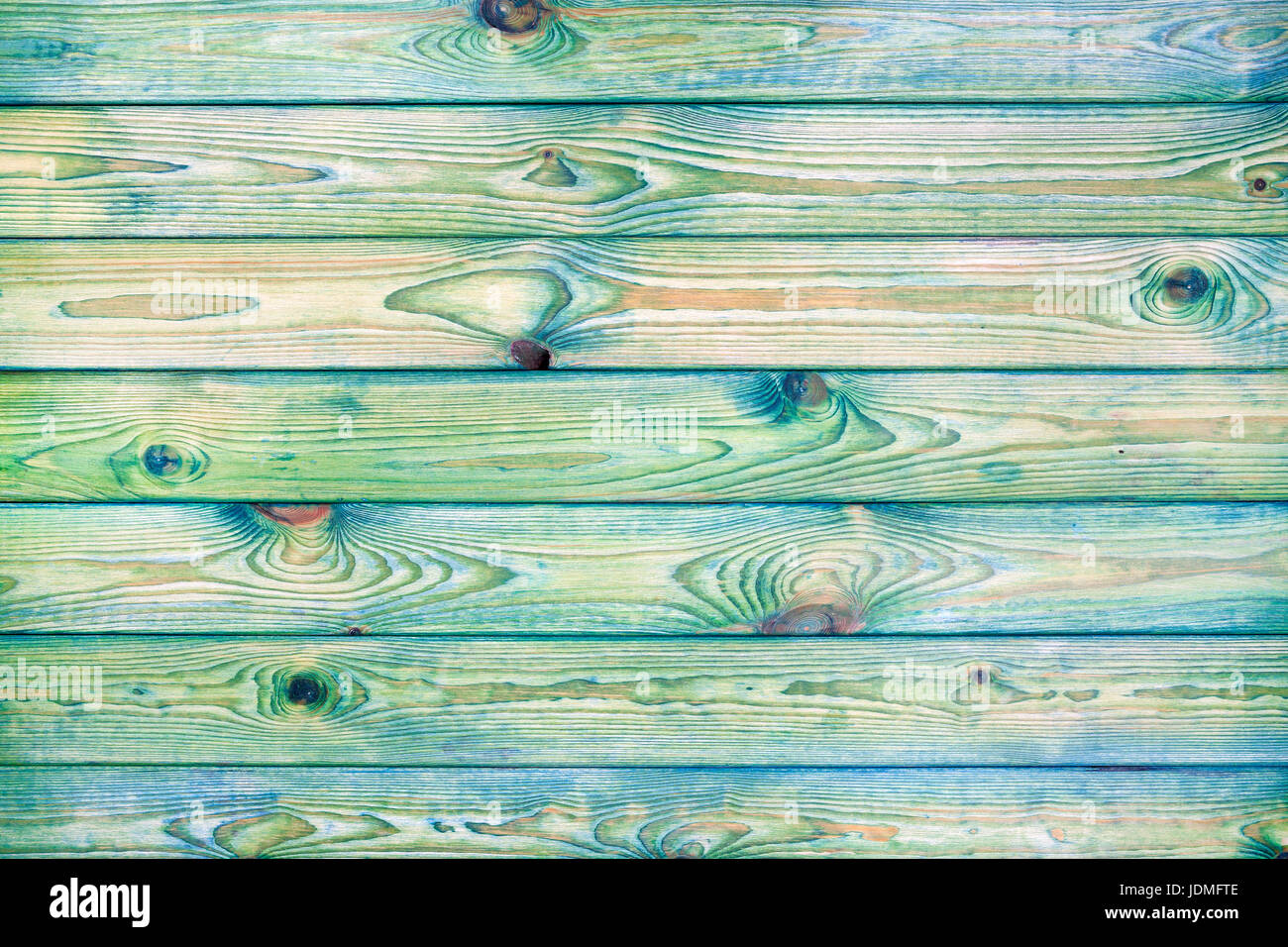 Hellen blauen und grünen hölzernen Hintergrund, zerkratzt altes Holz Stockfoto