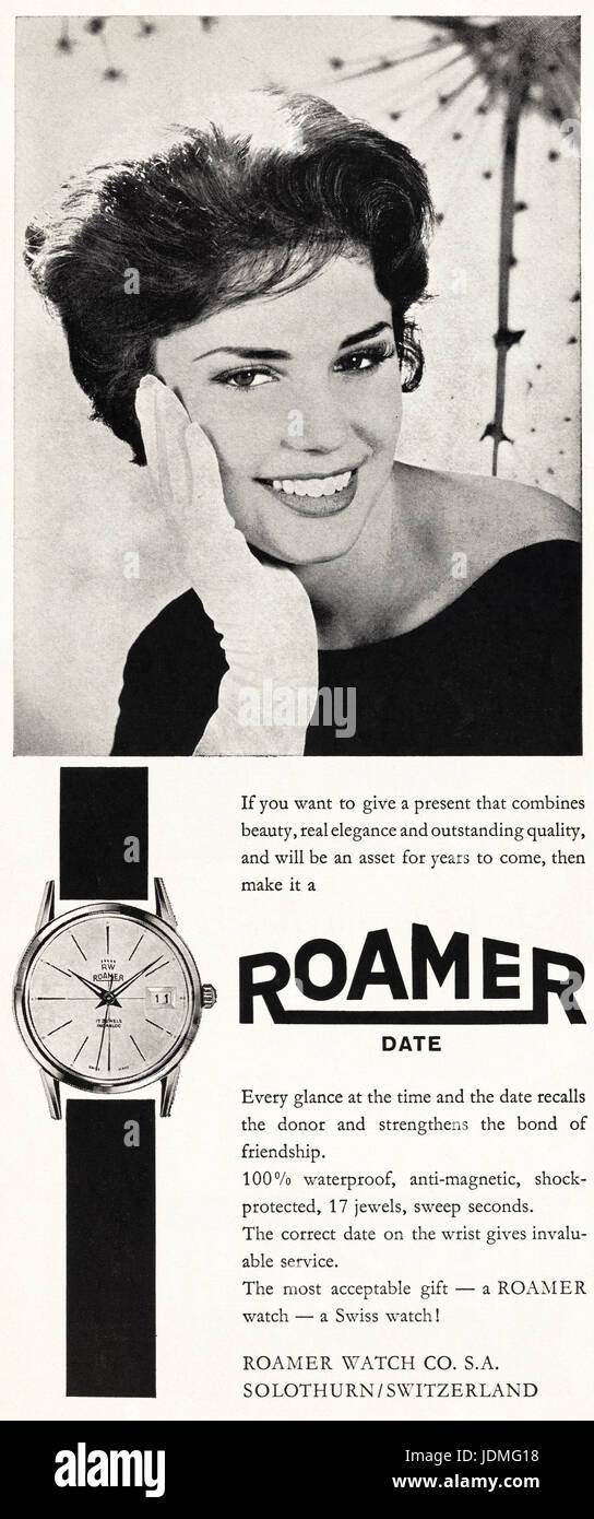 1960er Jahren Anzeige Werbung Roamer Schweizer Armbanduhren im Magazin vom 5. Dezember 1960 Stockfoto