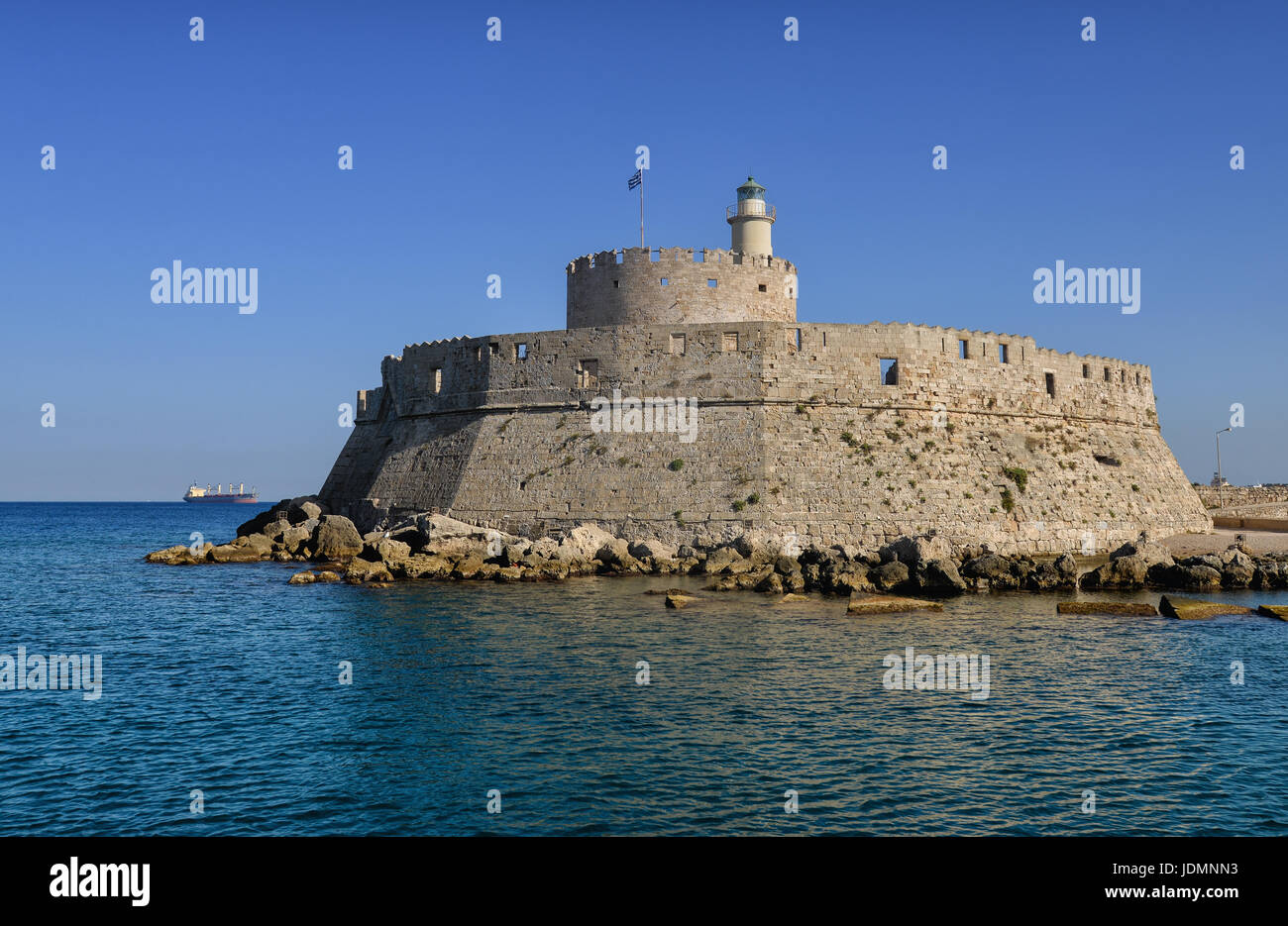 Fort von St. Nikolaus in Mandaki Hafen, Rhodos, Griechenland Stockfoto