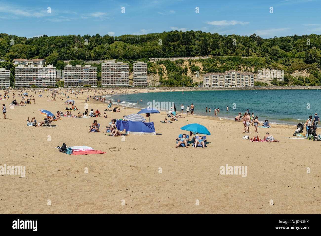Strand von Hondarribia (Fuenterrabia) Guipuzcoa, Baskisches Land, Spanien, Europa. Stockfoto