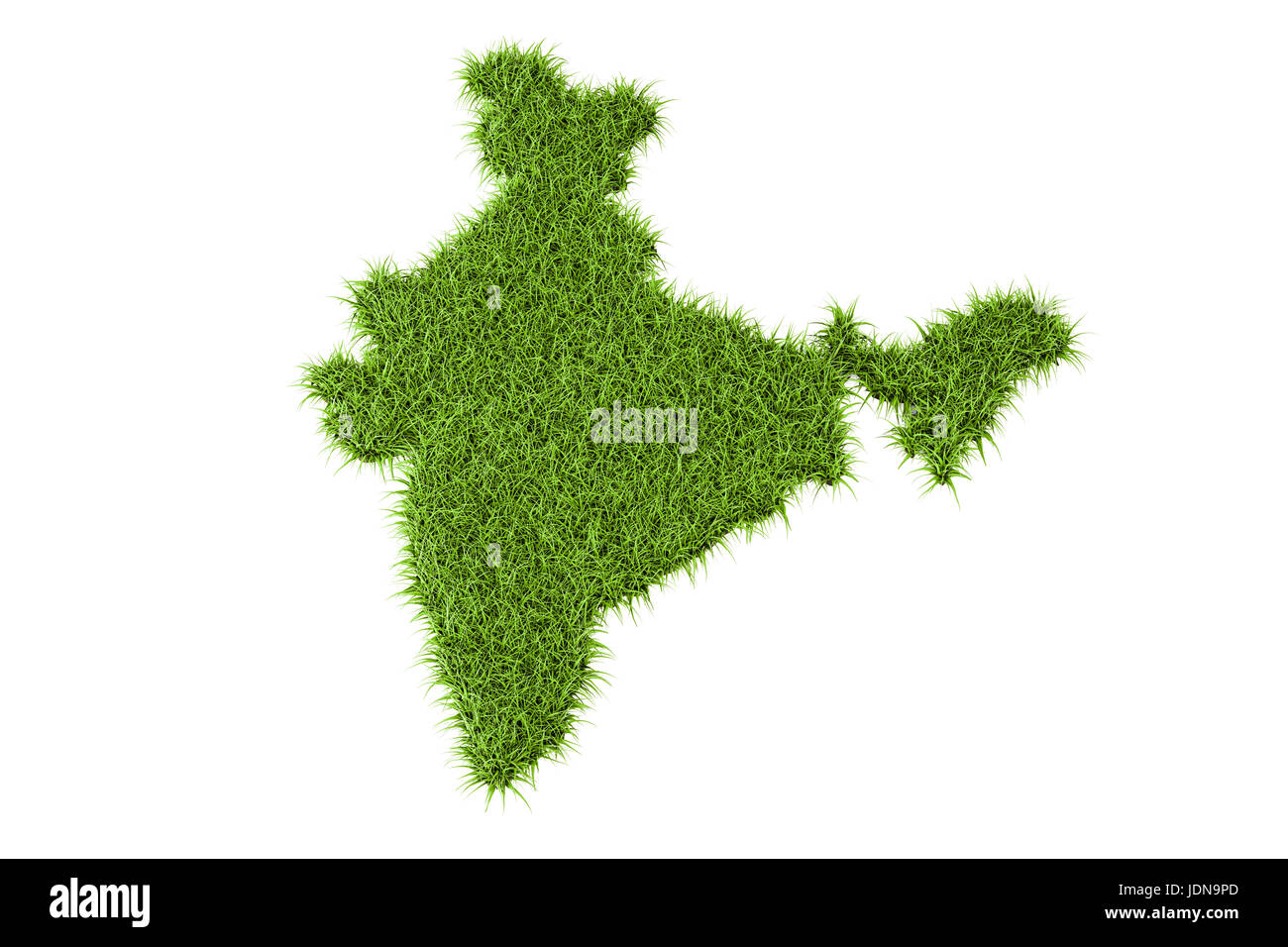 Indische Karte vom grünen Rasen, 3D-Rendering isolierten auf weißen Hintergrund Stockfoto