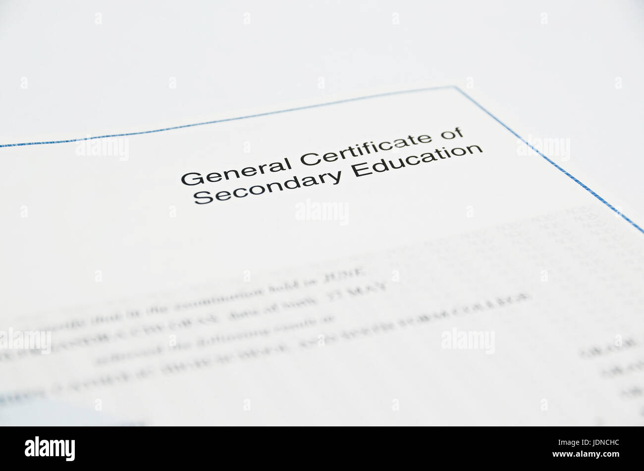 General Certificate of Secondary Education Stockfoto