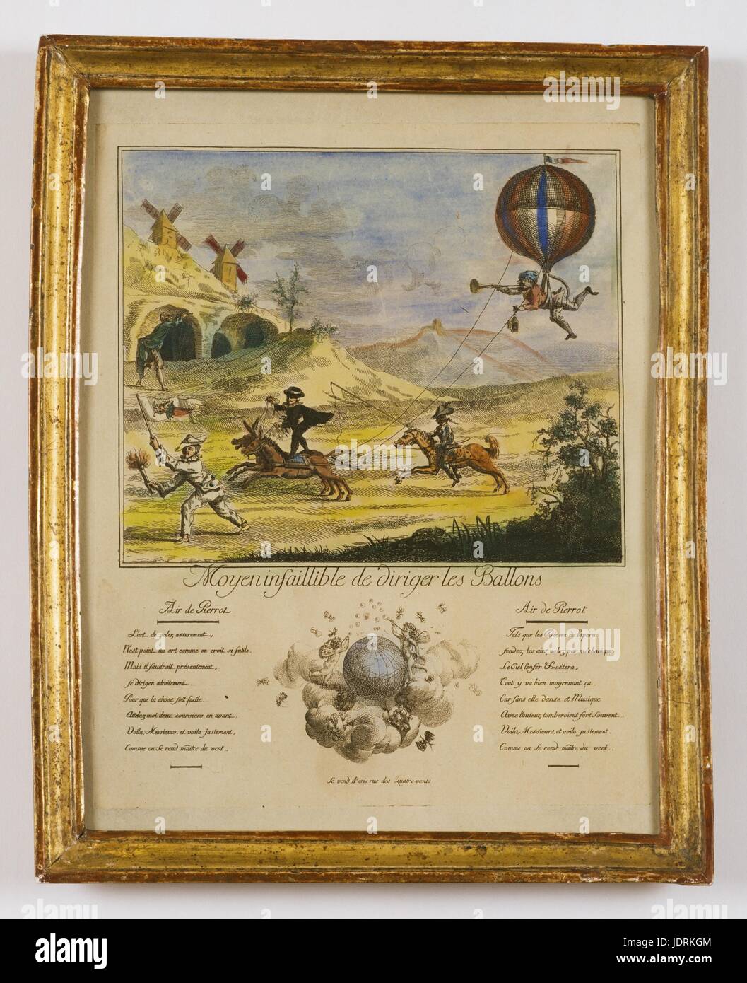 Das unfehlbare Mittel der Lenkung Luftballons farbige Radierung gerahmt (36 x 29 cm) Müller-Quênot Kollektion Air de Pierrot: die Kunst des Fliegens ist sicherlich keine triviale Kunst.  Aber muss man bei vorhanden ist, gehen Sie vorwärts mit Geschick.  So dass es mir einfach zu zwei Rosse nutzbar zu machen.  Hier ist es Herren, wirklich, wie ich den Meister des Windes zu werden.    Wie die Götter in der Oper Scheibe durch die Luft fliegen mechanisch.  Himmel, Hölle und so weiter, alles gut geht es, ohne ihre Tanz und Musik und der Autor sie fallen würde.  Hier ist es Herren, wirklich, wie ich th Stockfoto