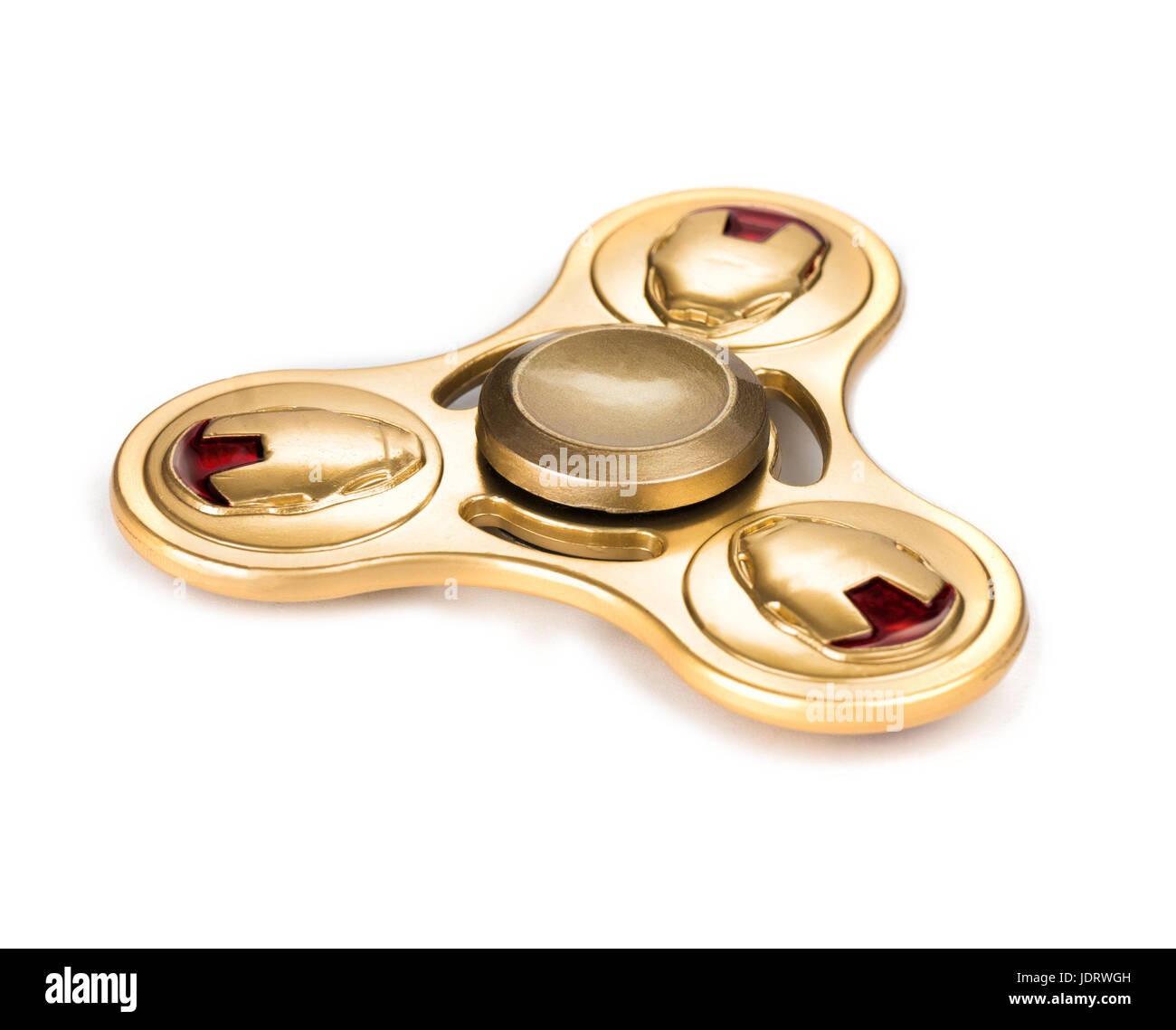 Goldene Fidget Spinner Spannungsarmglühen Spielzeug isoliert auf weißem Hintergrund Stockfoto