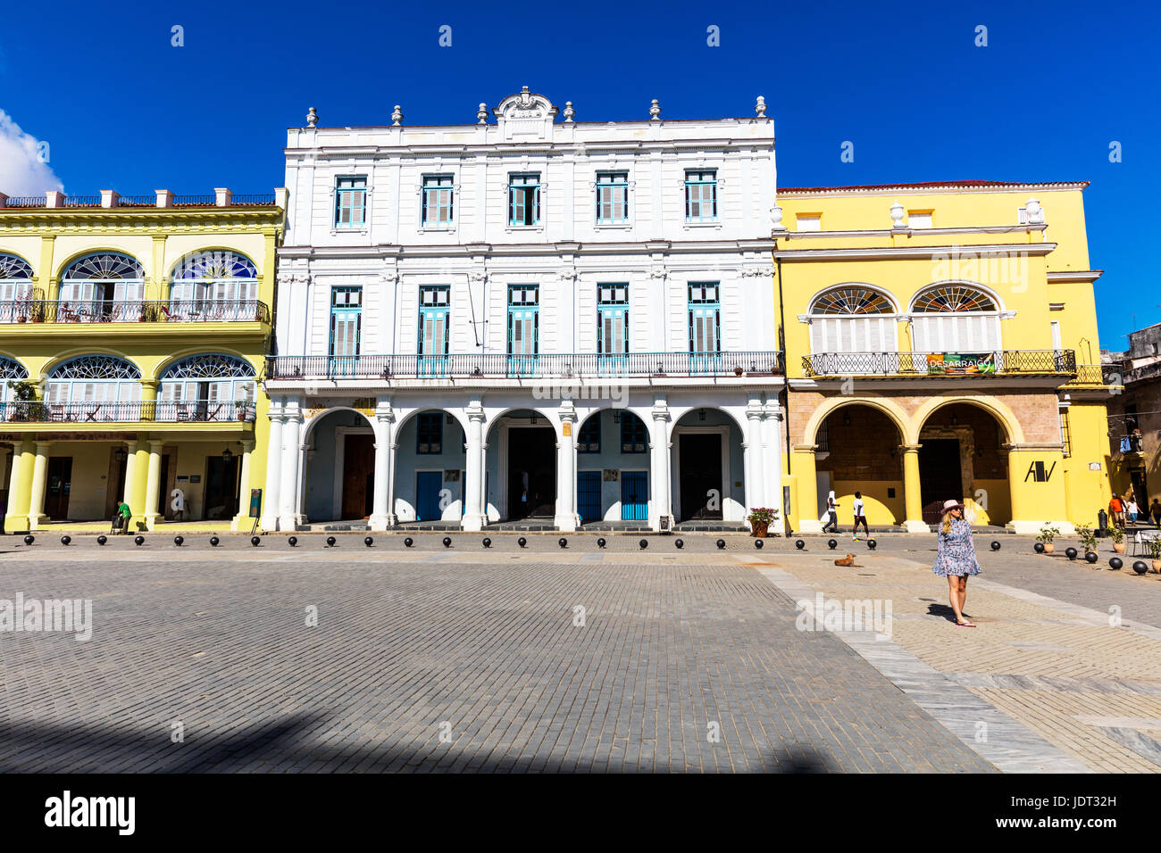 Plaza Vieja Havanna Kuba, kubanische Plaza, Plaza Vieja (Altstadt), Havanna, Kuba, Habana Zeichen, Havanna, Kuba. Plaza Vieja, Habana Vieja, Havanna, Kuba, Stockfoto