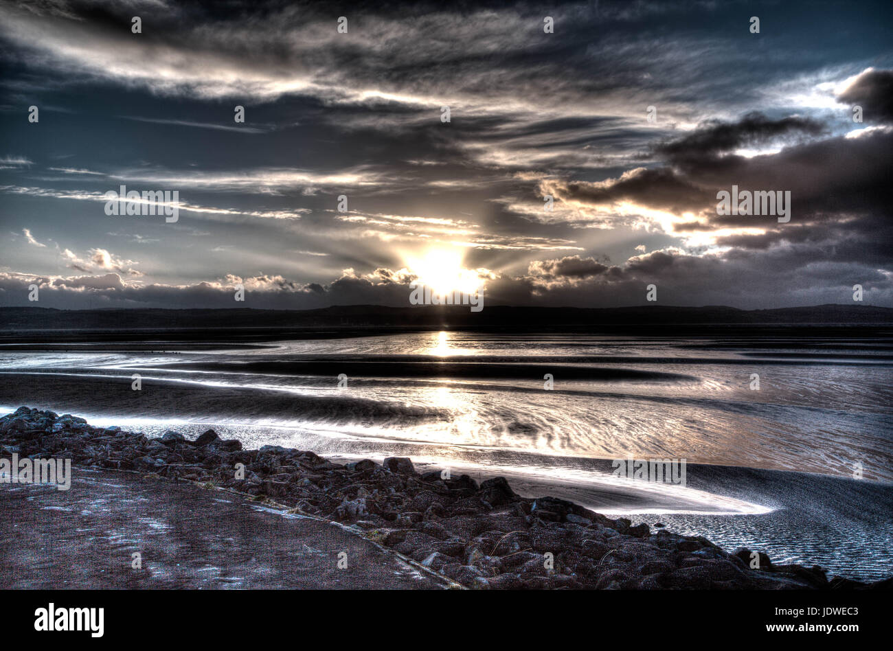 West Kirby Beach Wirral HDR Sonnenuntergang Stockfoto