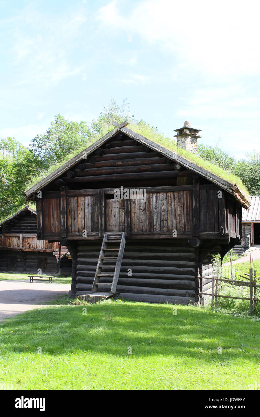 Traditionellen alten Holzhäuser, Norwegen, Skandinavien, Nordeuropa Stockfoto